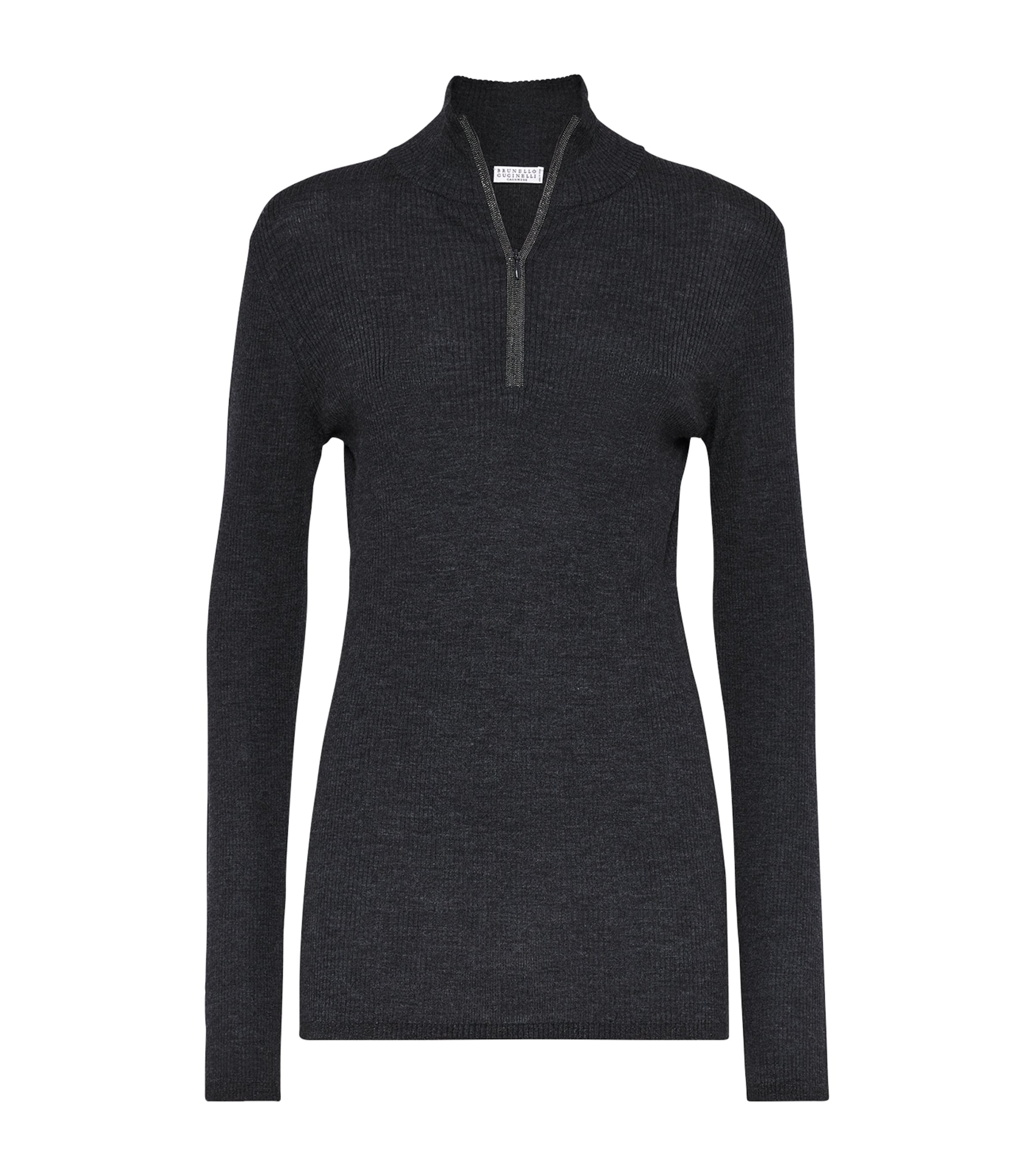 Brunello Cucinelli Virgin Wool-cashmere Rib-knit Sweater In Black