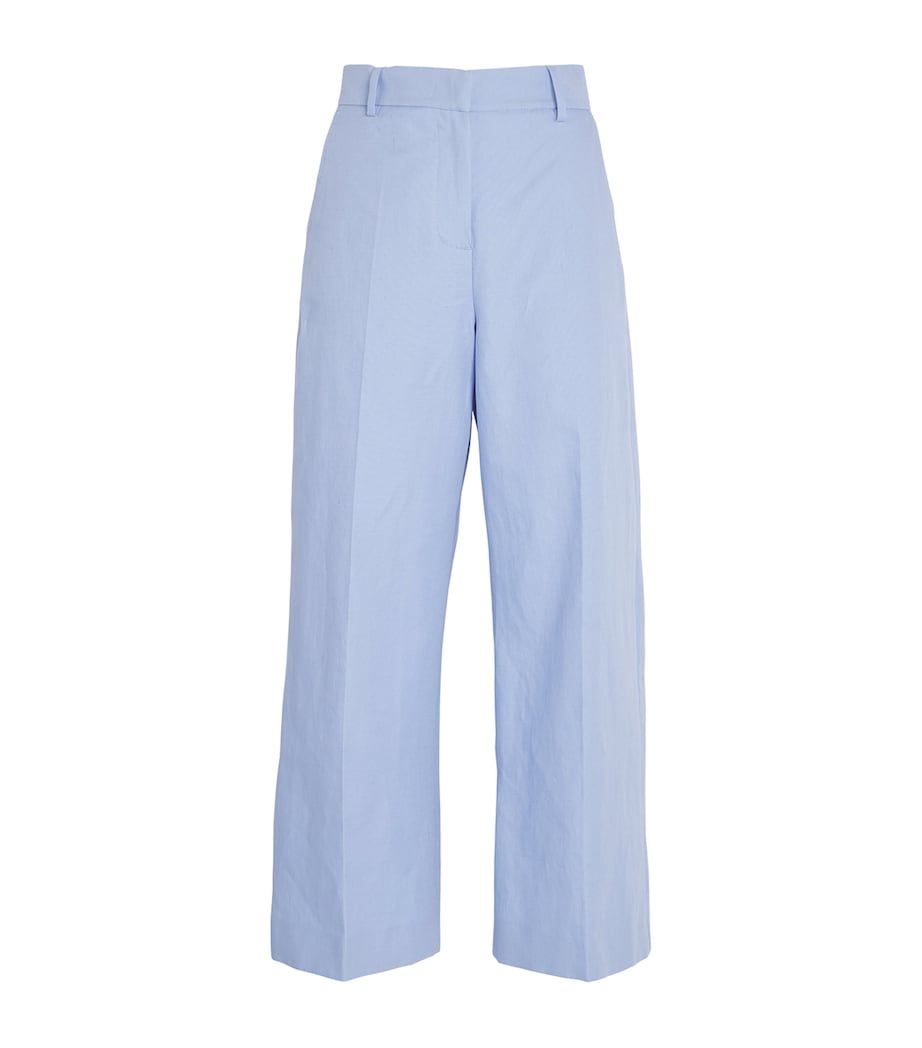 Weekend Max Mara Womens Cotton-Linen Cropped Trousers Light Blue Image 1