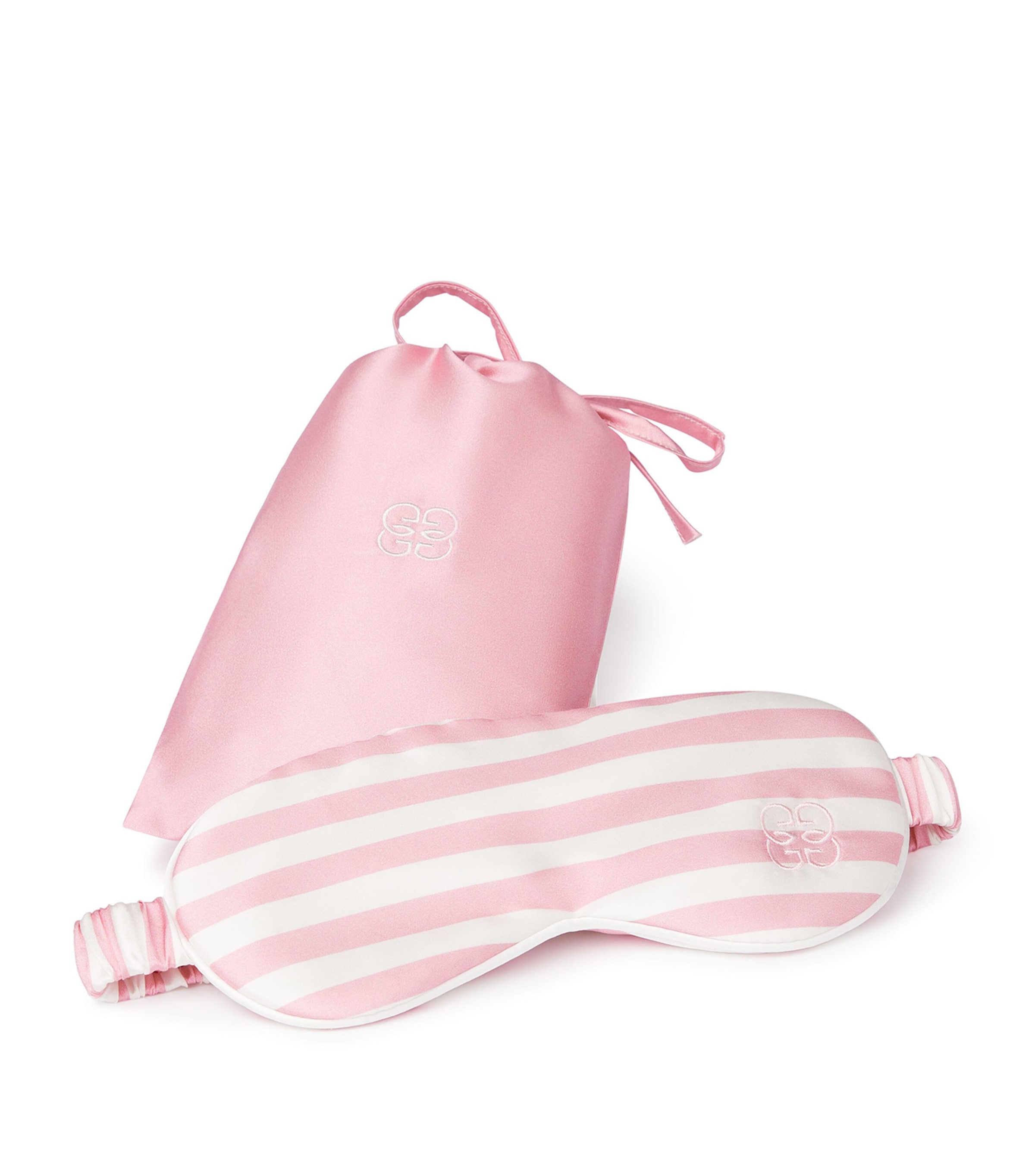 Mulberry Silk Eye Mask and Storage Pouch PINK/IVORY Image 1