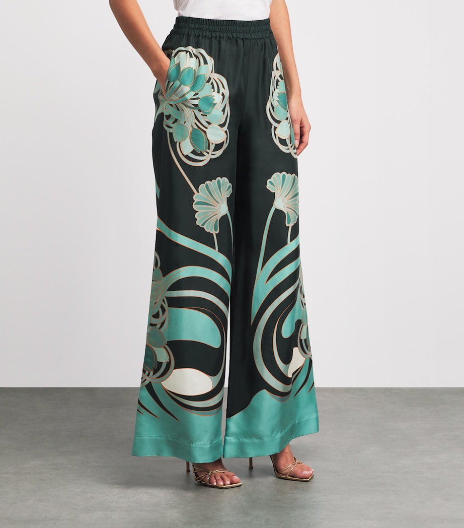 La Doublej Womens Silk Wide-Leg Palazzo Trousers Tulp Plac Image 4