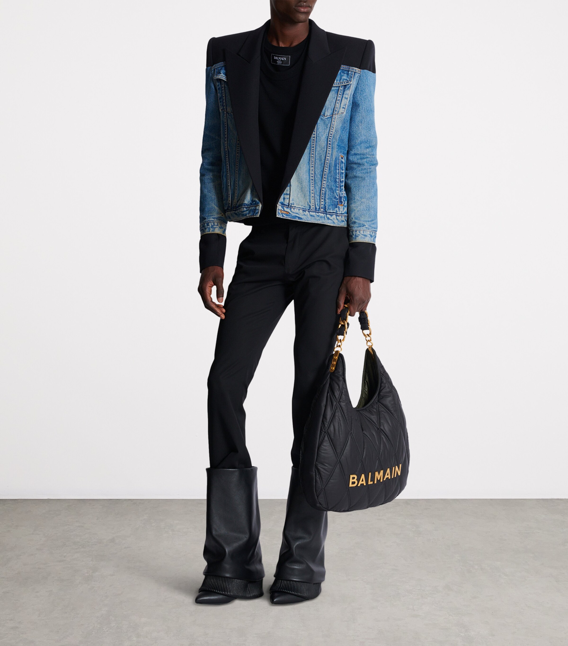 Balmain Mens Grain De Poudre-Denim Jacket Ena Noir/bleu Denim Image 5
