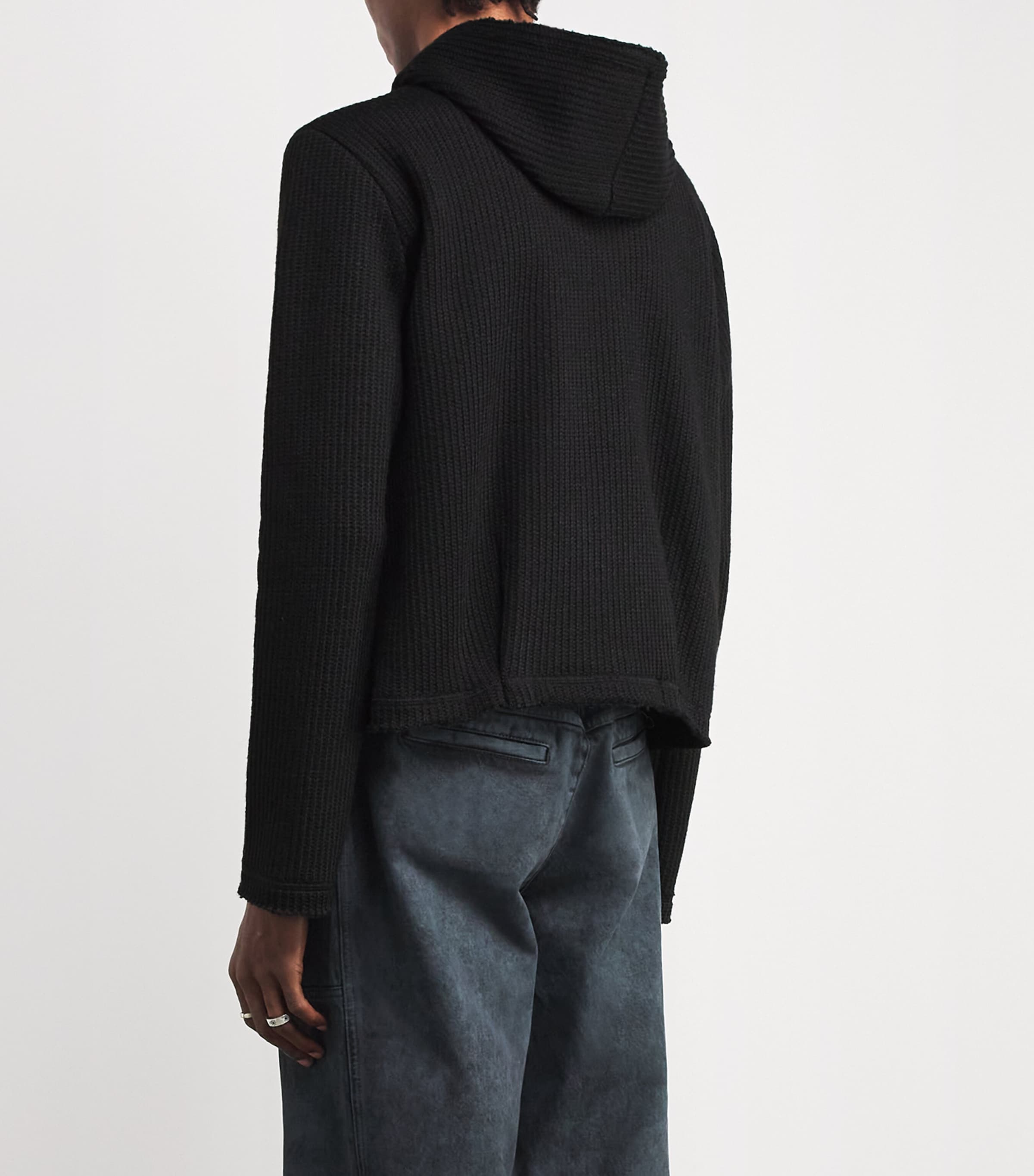 Ribbed Zip-Up Hoodie BLACK Image 4