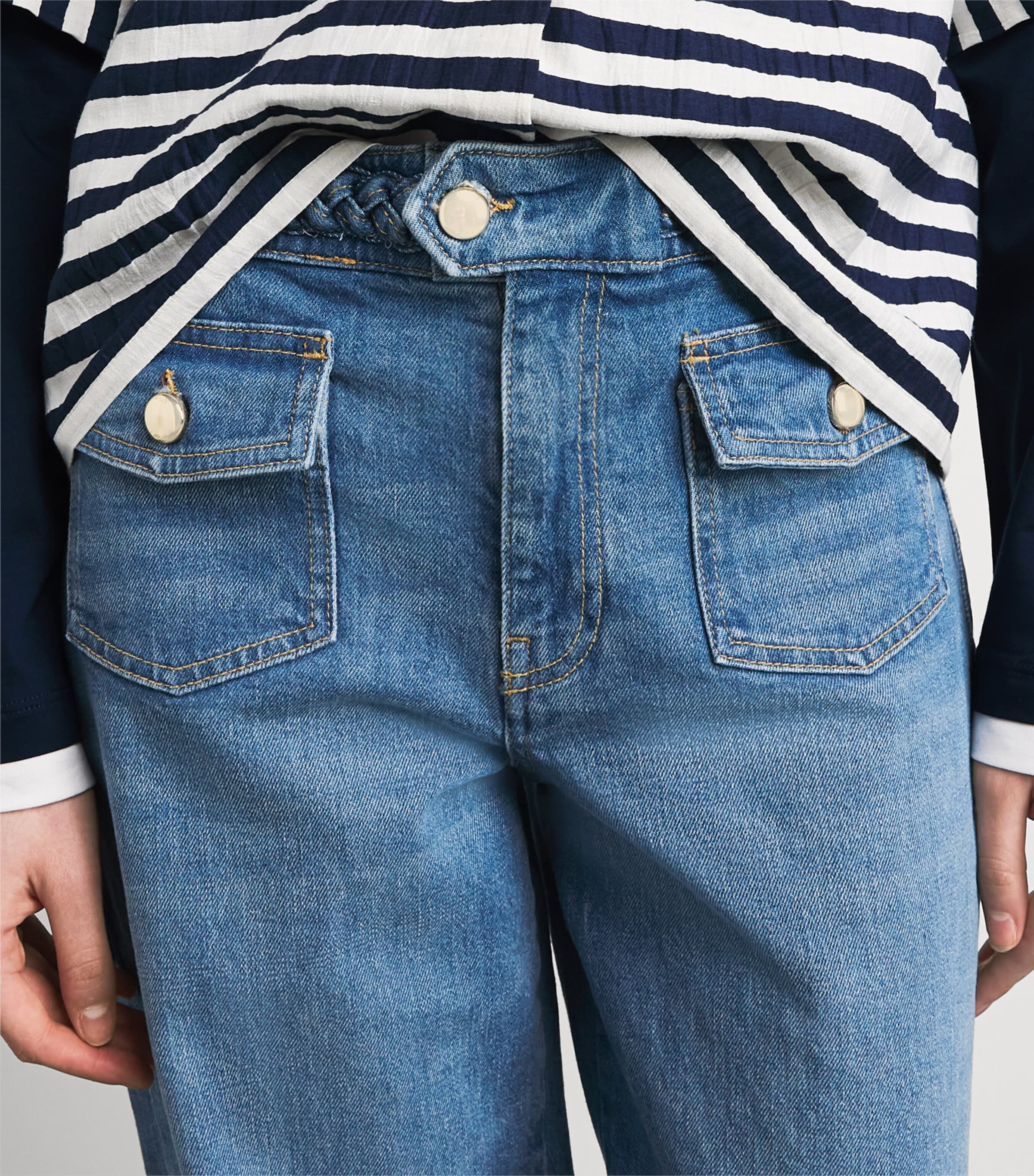 Maje Womens Braided High-Rise Flared Jeans Blue Image 3