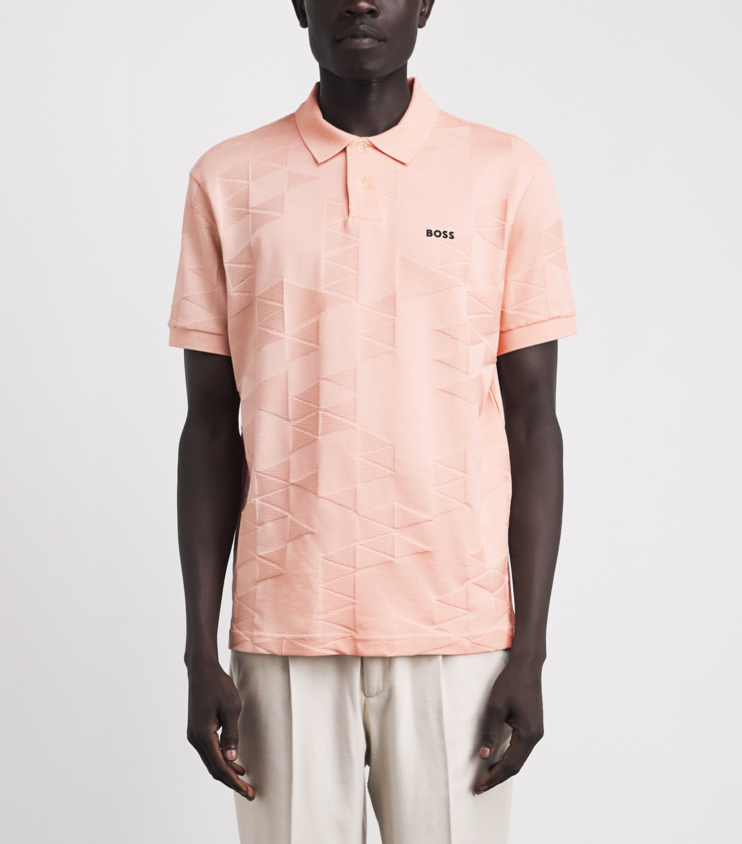 BOSS Mens Cotton Jacquard Network Polo Shirt Light Orang Image 4