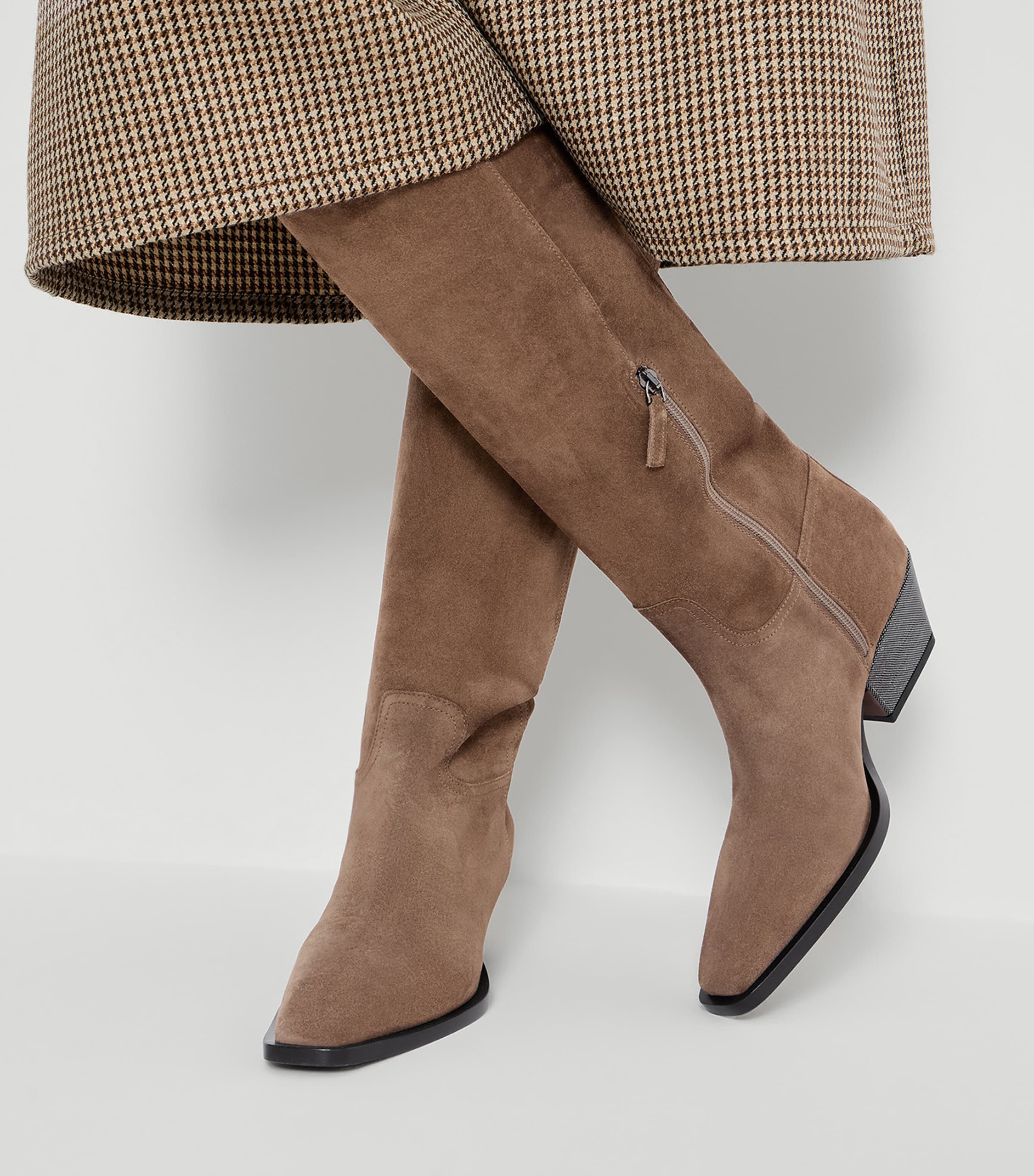 Brunello Cucinelli Suede Monili-Heel Knee-High Boots 50 Image 4