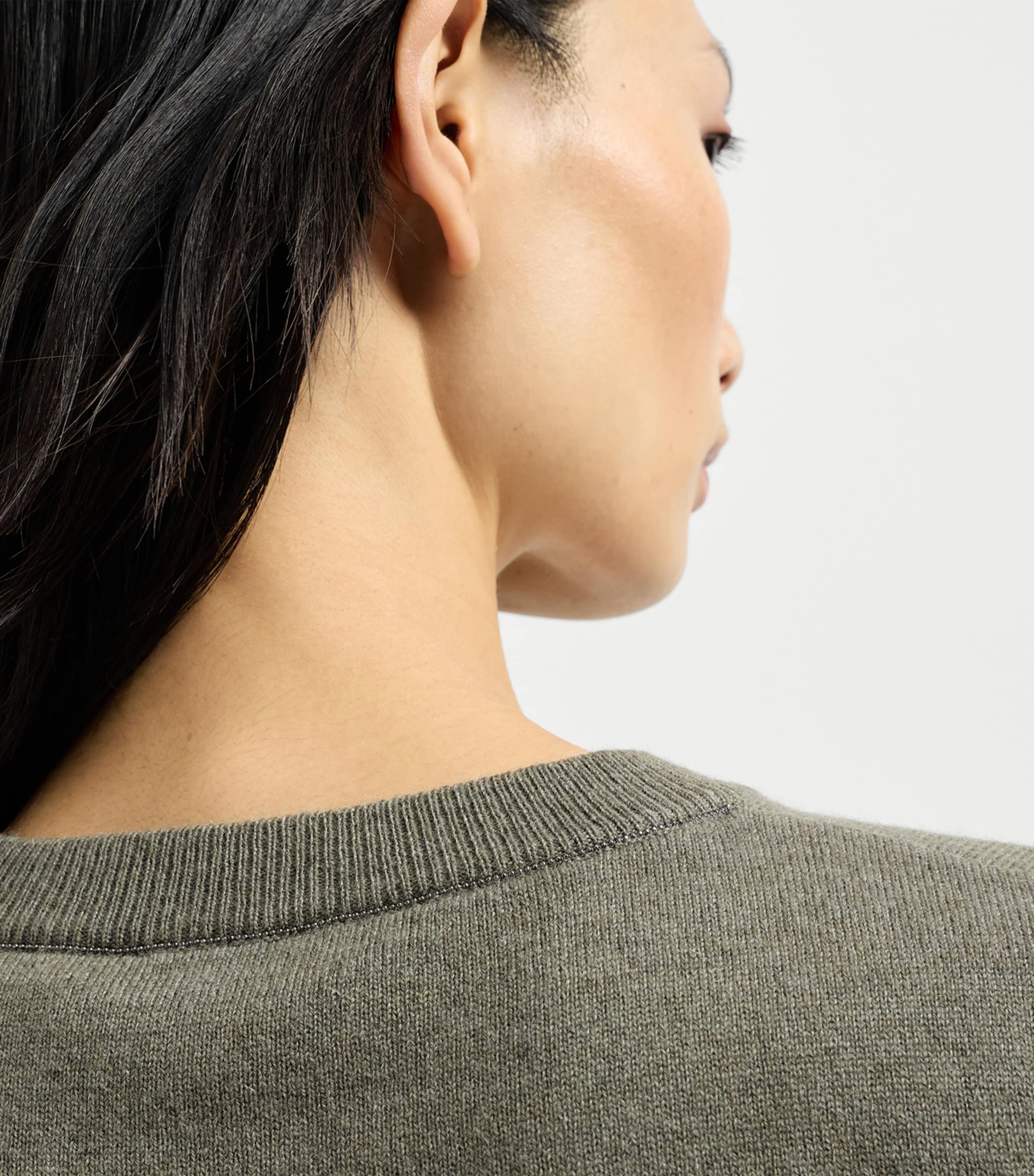Brunello Cucinelli Womens Cashmere Monili-Detail Sweater Dark Green Image 6