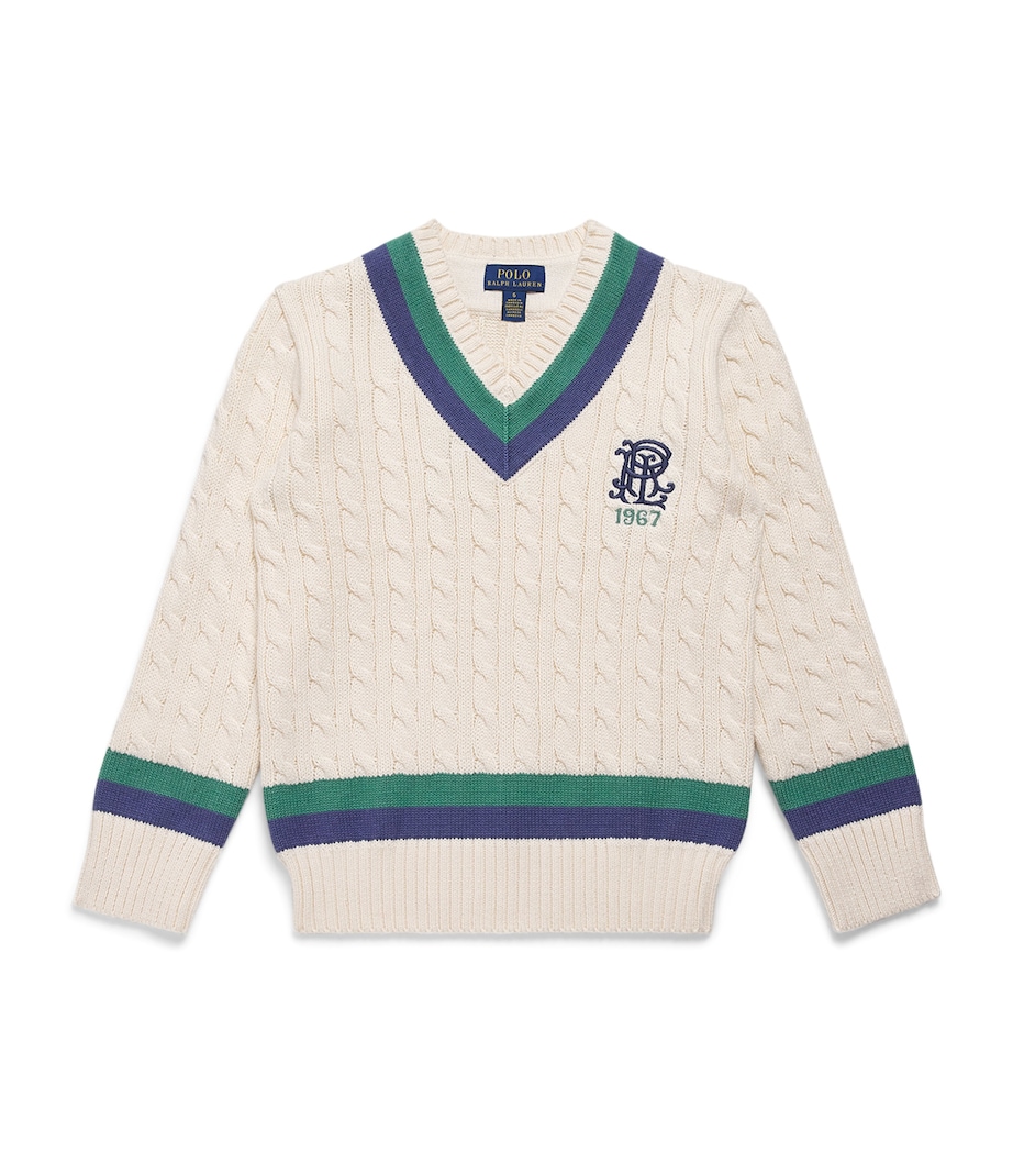 Cotton Cable-Knit Sweater (6-14 Years) CRM/BLUE/FRWY GREEN Image 1