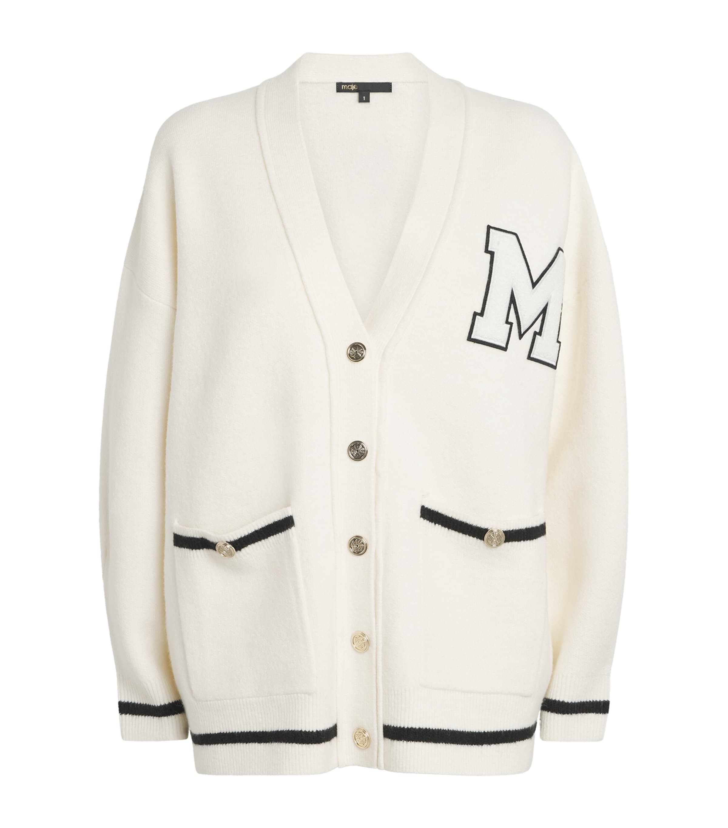 Maje Monogram Appliqué Cardigan In White