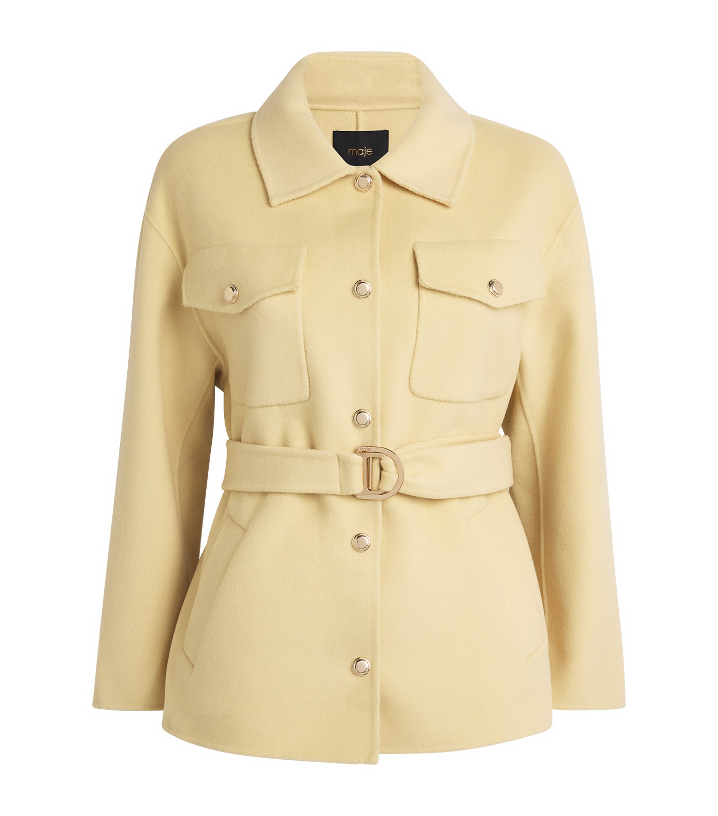 Shop Maje Wool-blend Belted Jacket In Yellow