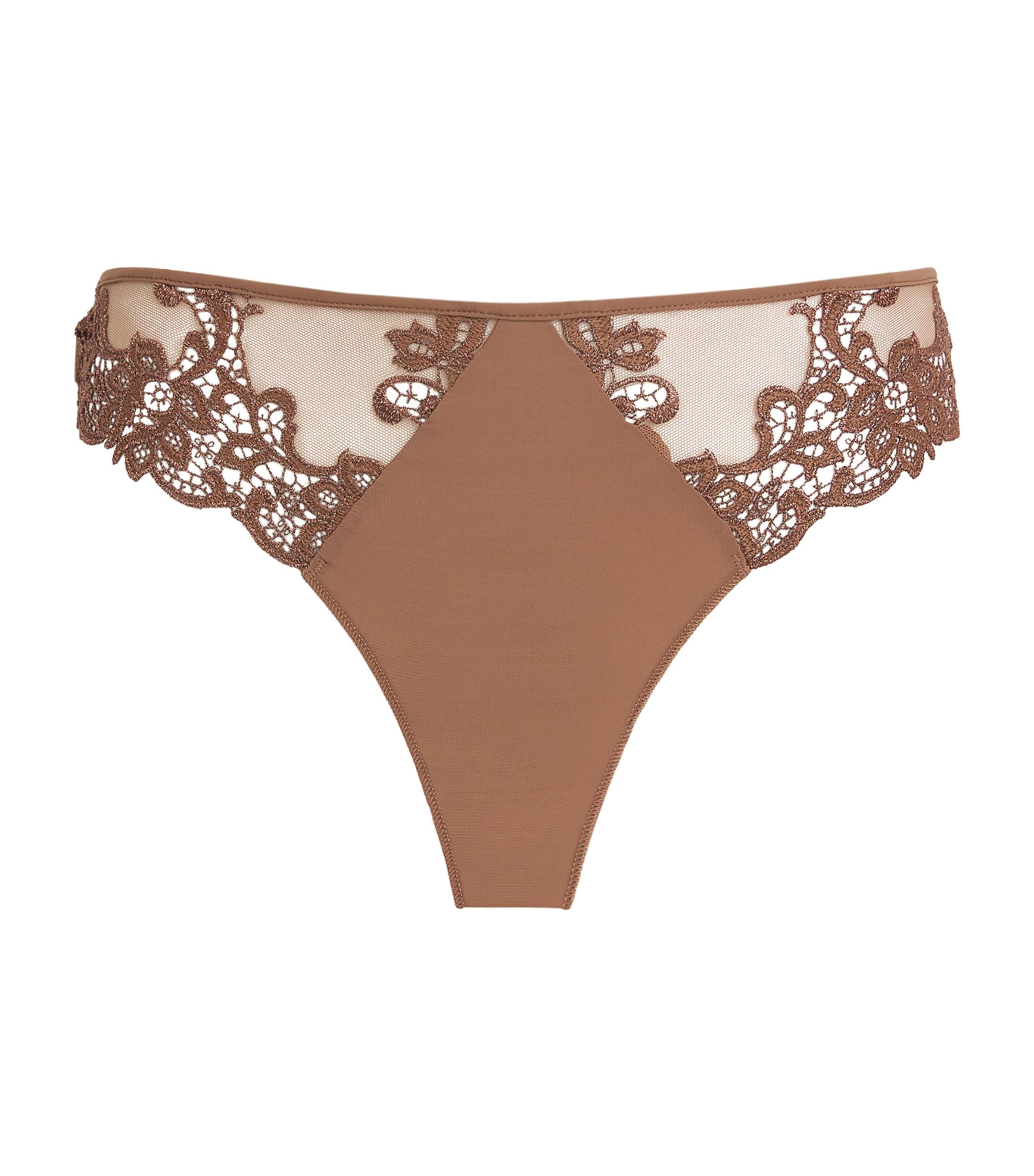Shop Simone Perele Lace Saga Bikini Briefs In Brown