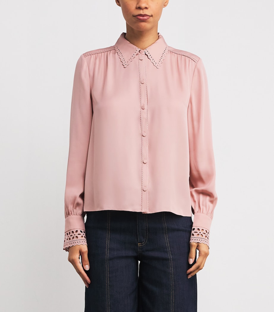 Silk Broderie Anglaise-Trim Shirt SMOKE PINK Image 3