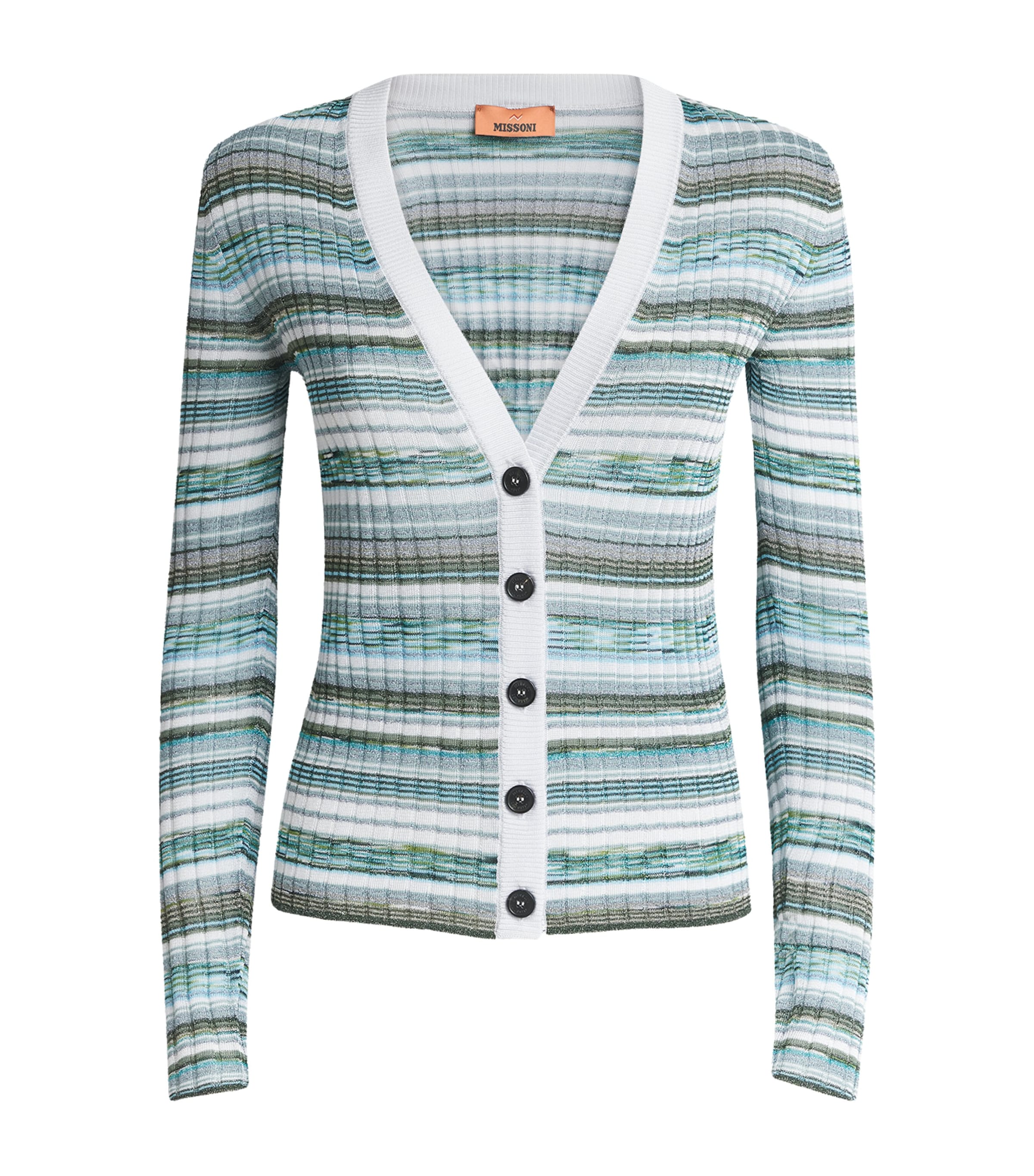 Missoni Womens Ribbed Stripe Cardigan Lgt Bl W Gr,wt Image 1