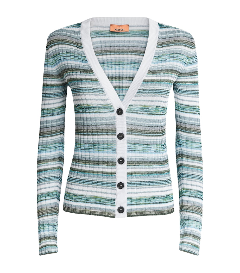 Missoni Womens Ribbed Stripe Cardigan Lgt Bl W Gr,wt Image 1