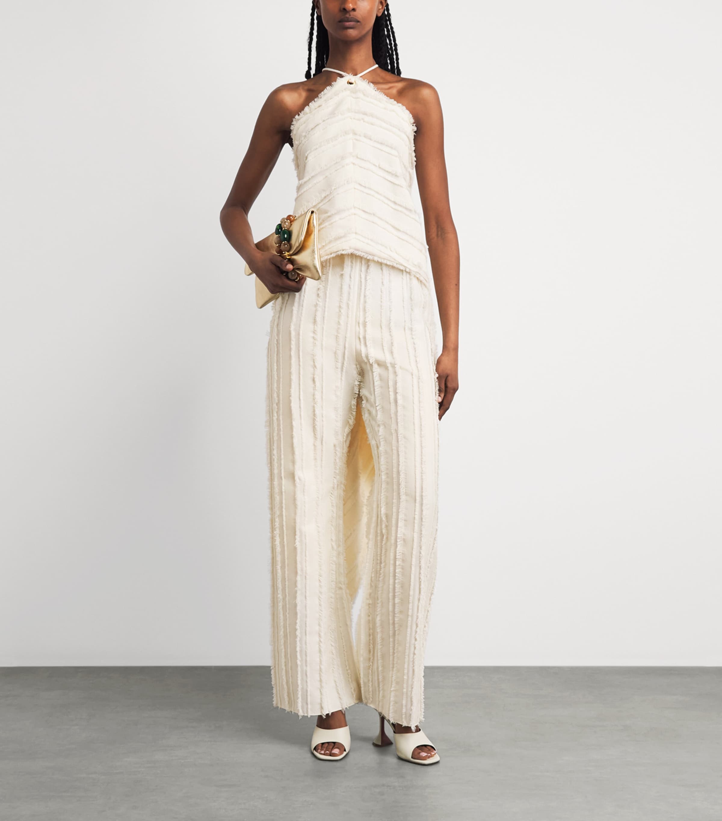 Cult Gaia Womens Cotton-Blend Fringed Ary Trousers Off White Image 2