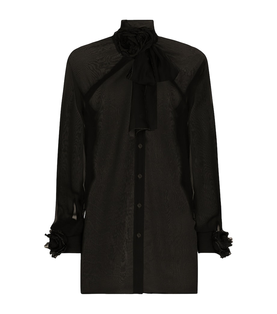 Silk Flower-Detail Blouse N0000-BLACK Image 1