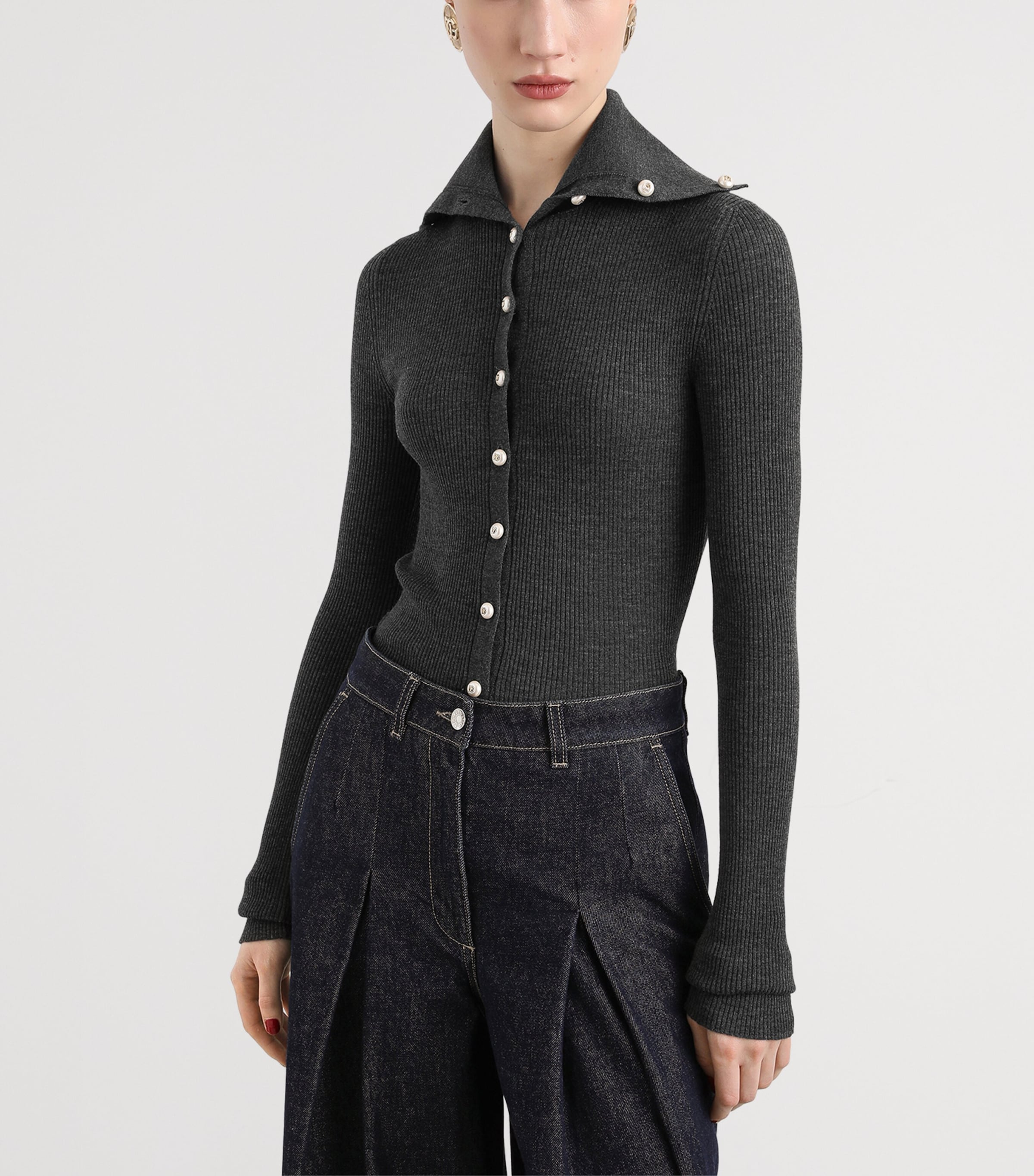 Dolce&Gabbana Womens Ribbed Cardigan Iron Grey Image 2