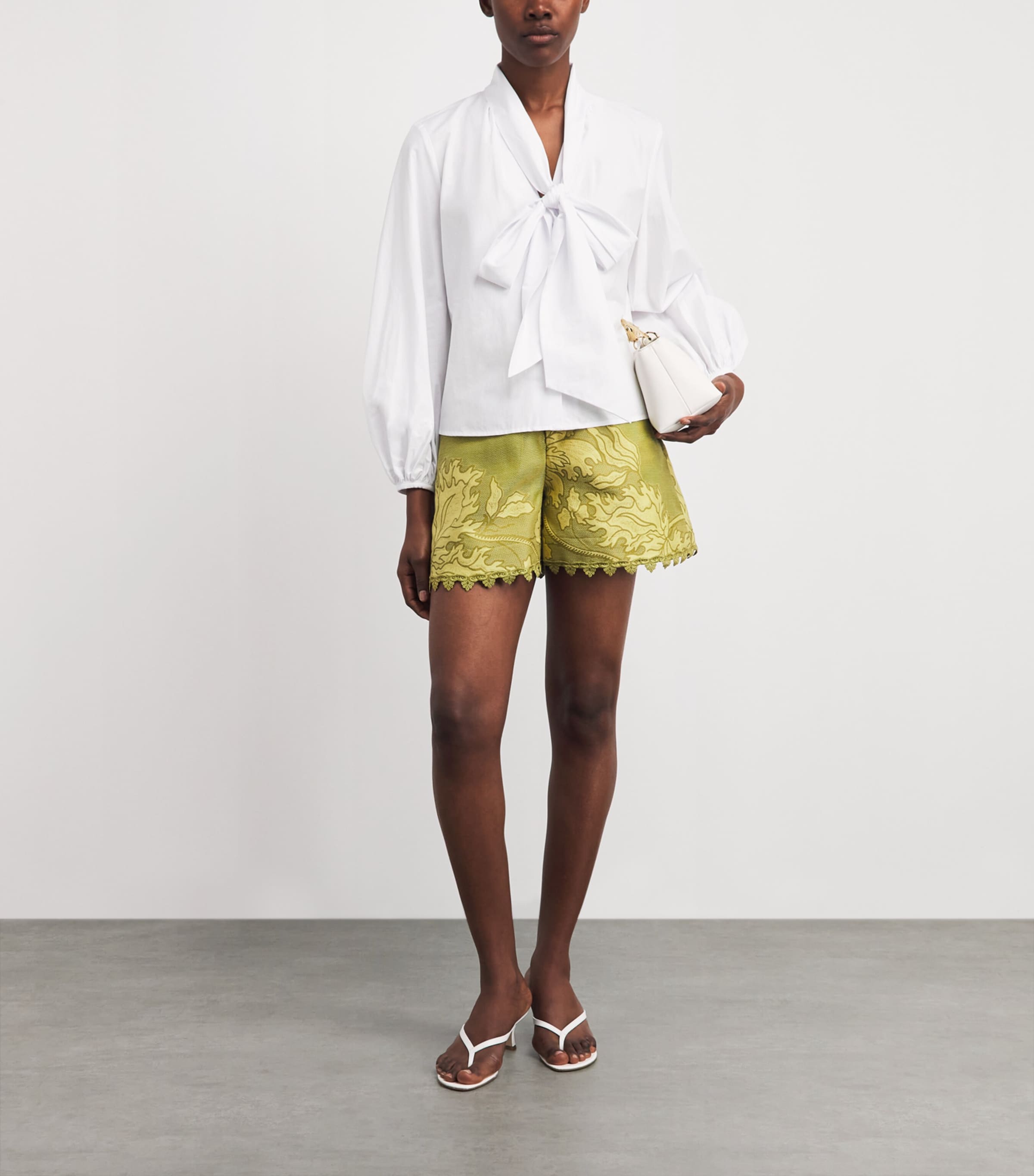 L'Agence Womens Cotton-Blend Tie-Neck Deon Blouse Whit White Image 2