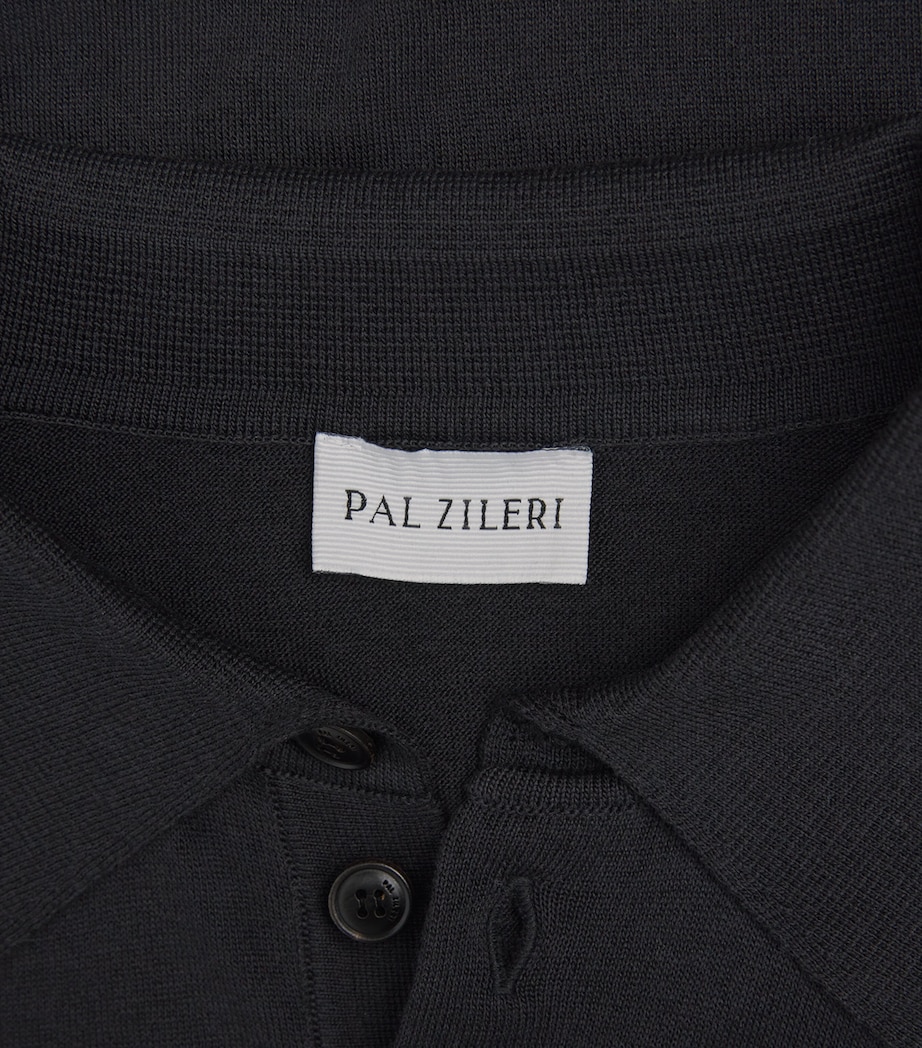 Pal Zileri Mens Silk-Cotton Polo Shirt Black Image 6