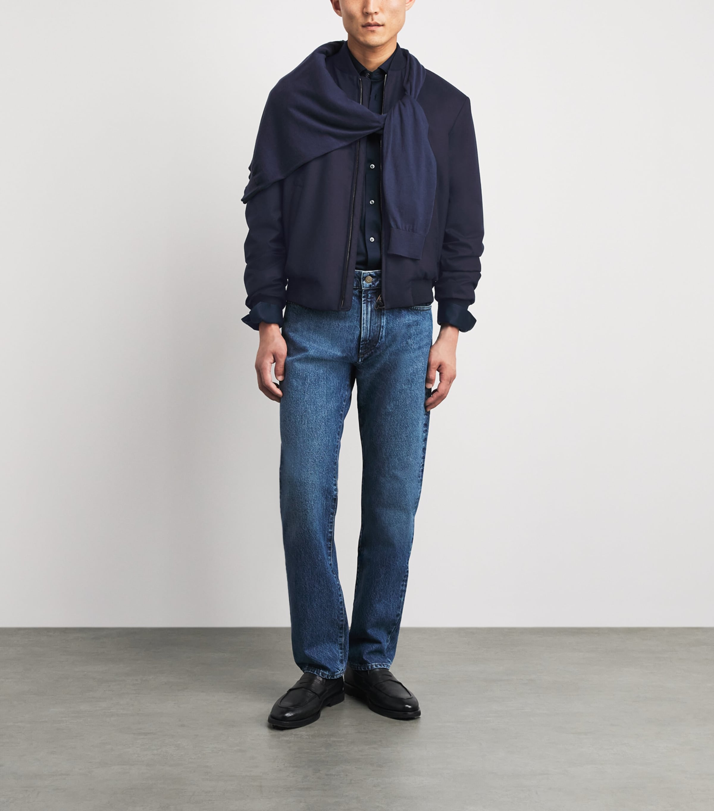 Canali Mens Wool Bomber Jacket Navy Image 2