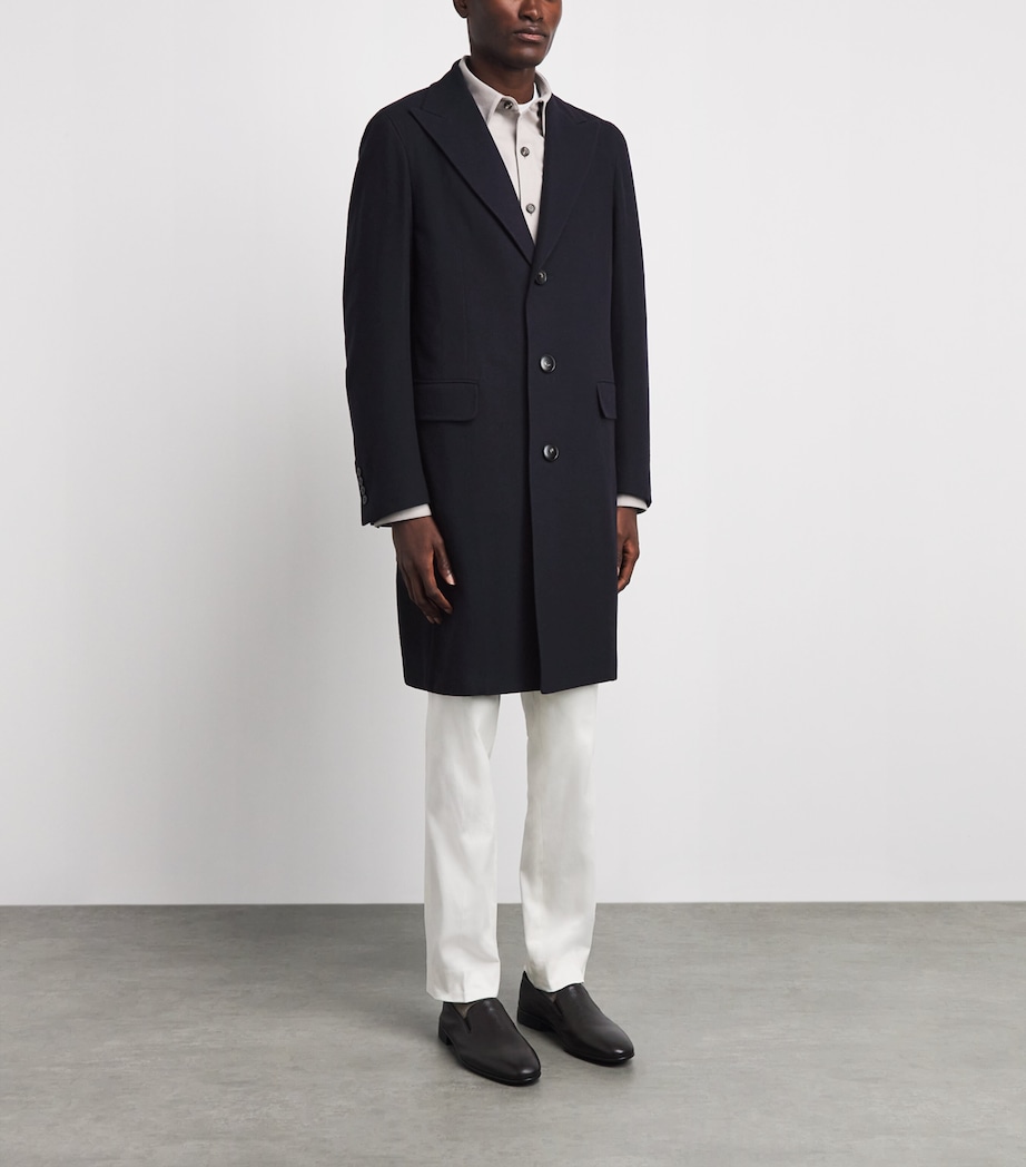 Canali Mens Wool Overcoat Navy Image 4