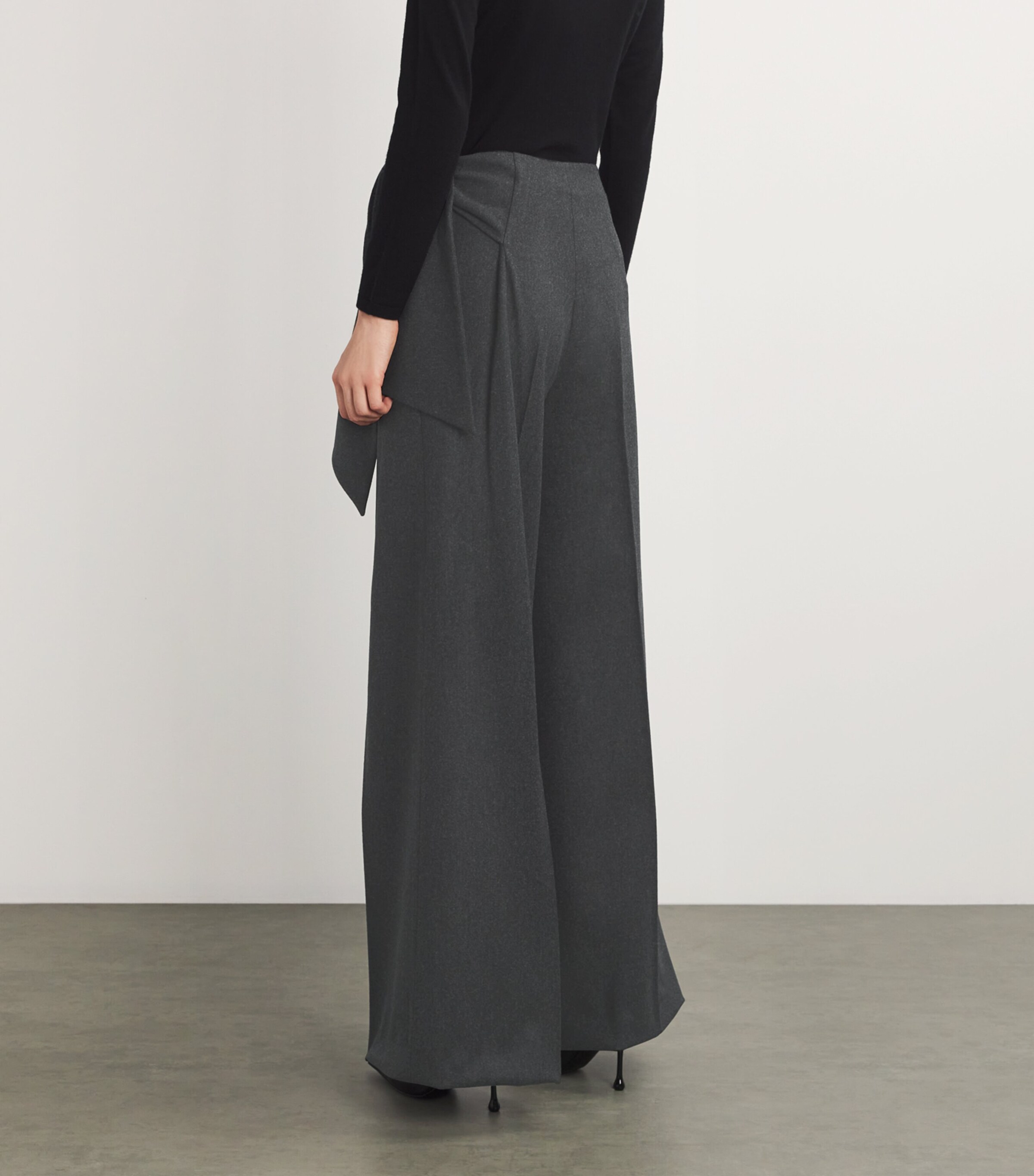 Stretch-Virgin Wool Wrap Trousers DARK GREY Image 4