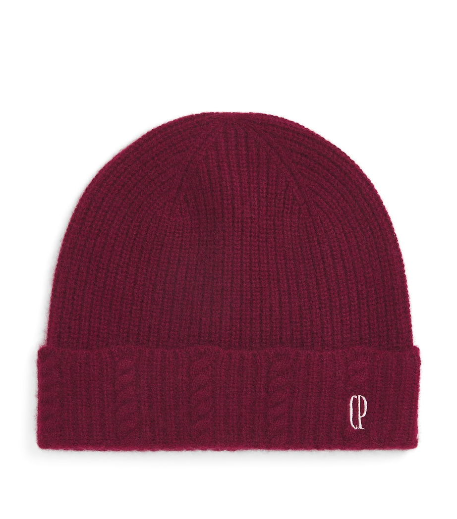 Cashmere Embroidered Beanie BURGUNDY Image 1