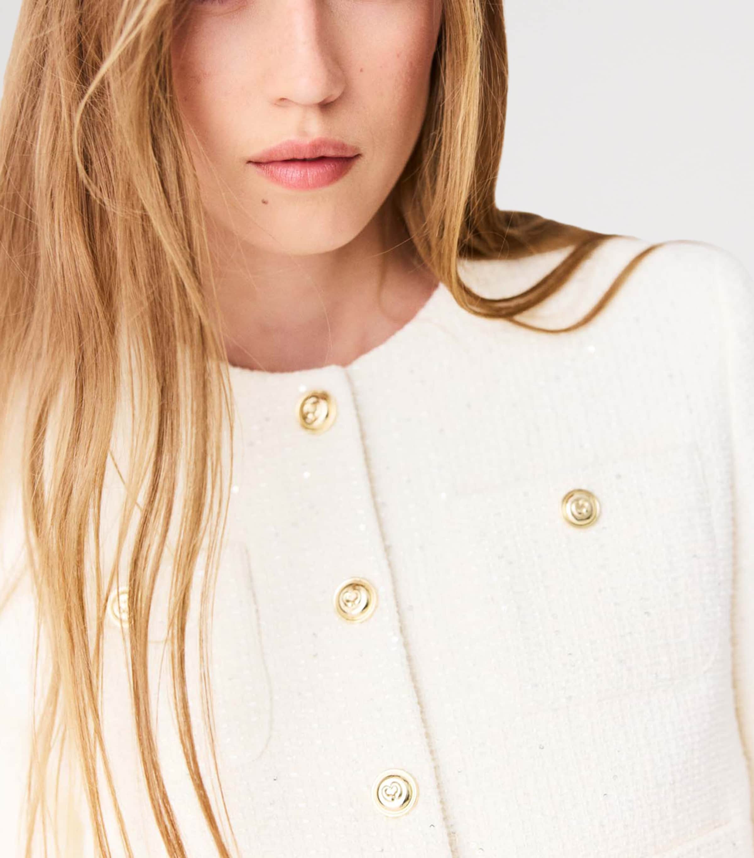 Maje Womens Tweed Cropped Jacket Ecru Image 8