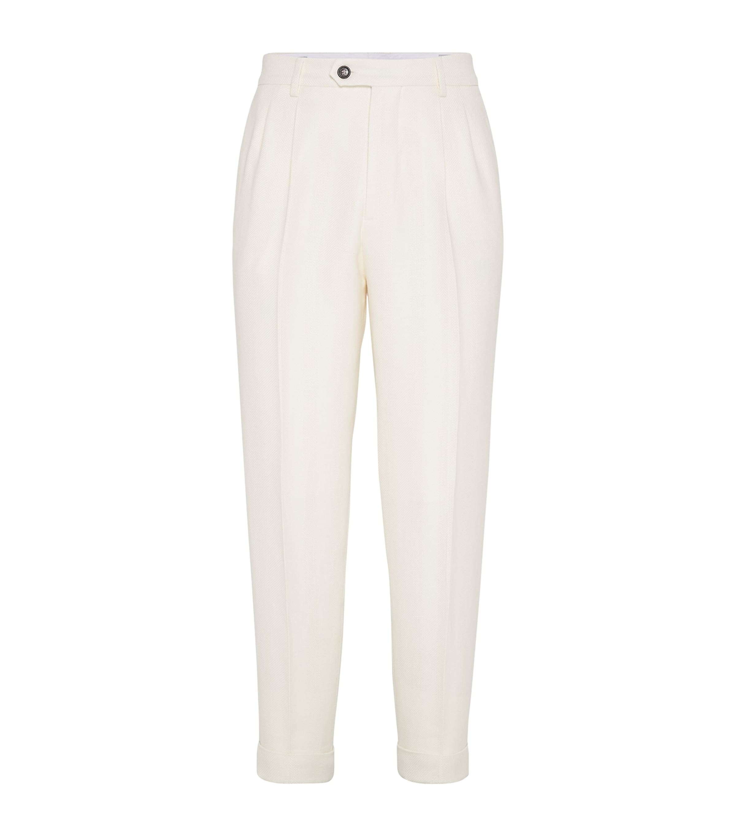 Brunello Cucinelli Tailored White Trousers With Concealed Fastening In Neutral