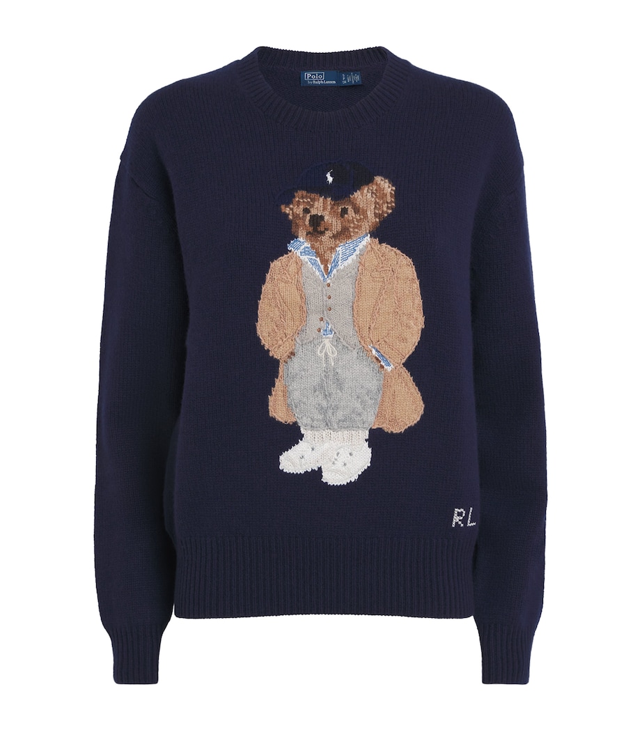 Wool-Cashmere Polo Bear Sweater HUNTER NAVY Image 1