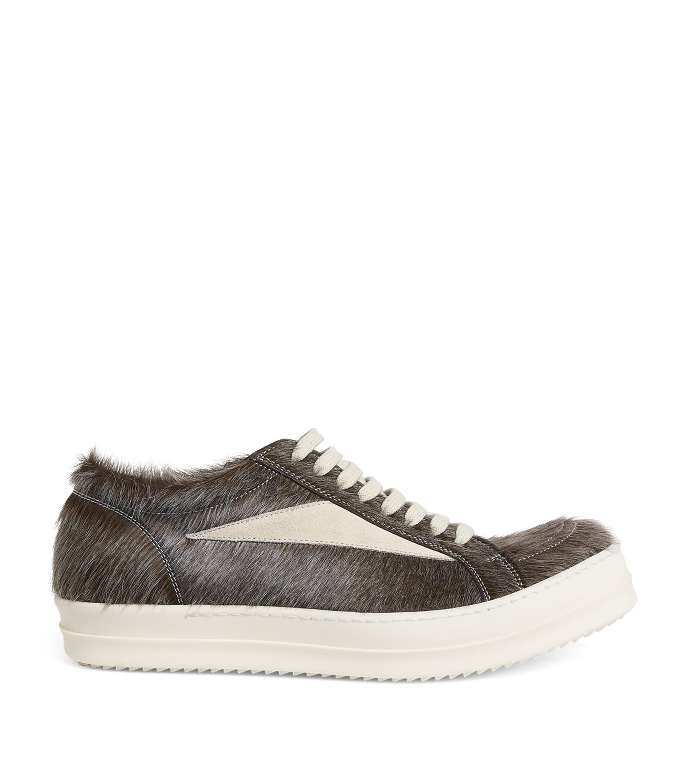 Rick Owens Pony Hair Vintage Low-top Sneakers In Brown