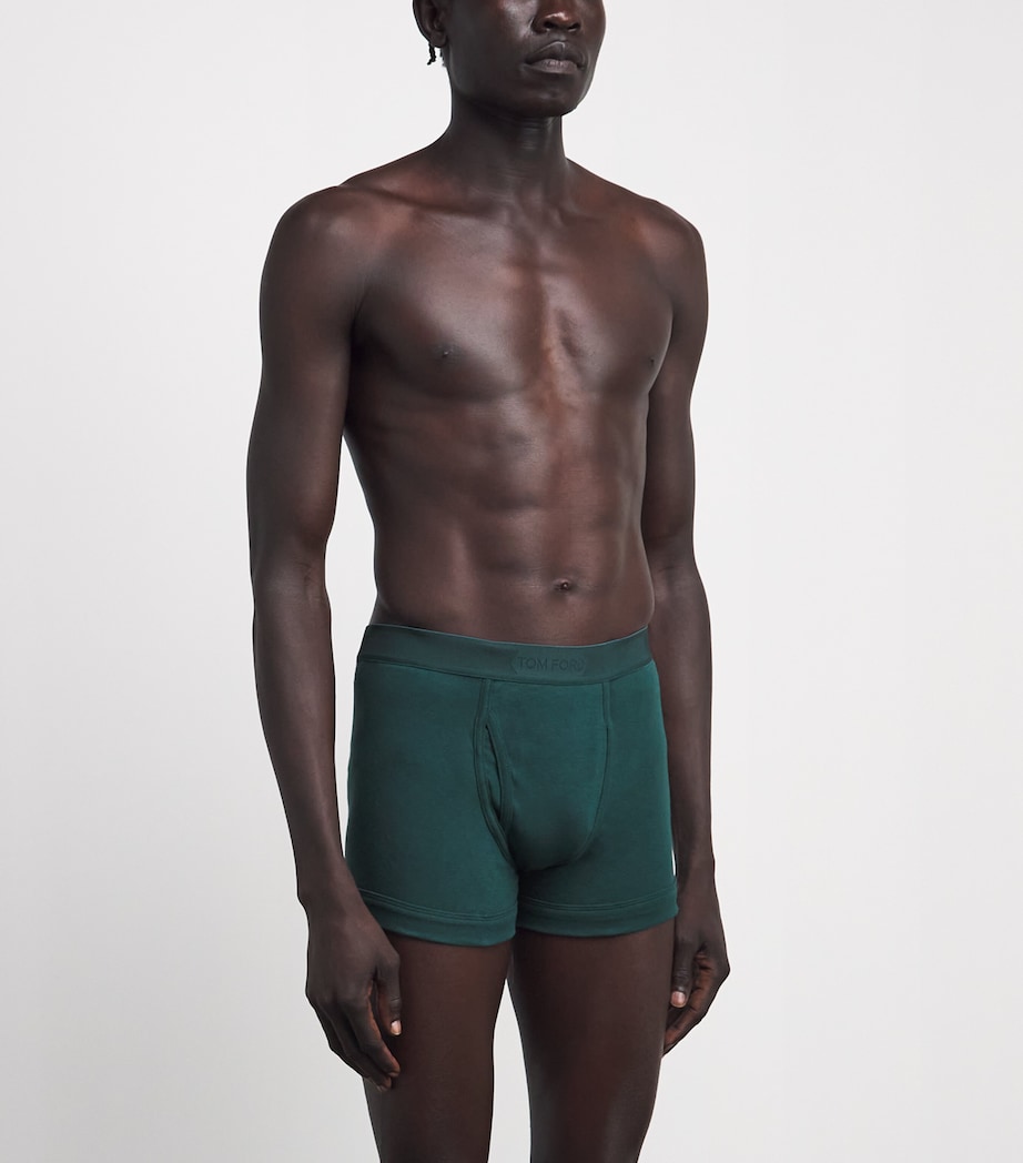 TOM FORD Mens Stretch-Cotton Logo Boxers Emerald Green Image 2