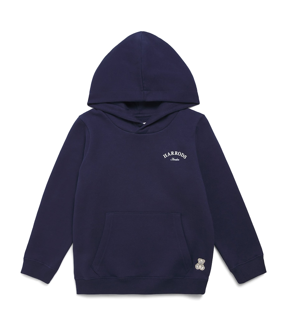 Harrods Cotton Logo Embroidered Hoodie (9-14 Years) Navy Image 1