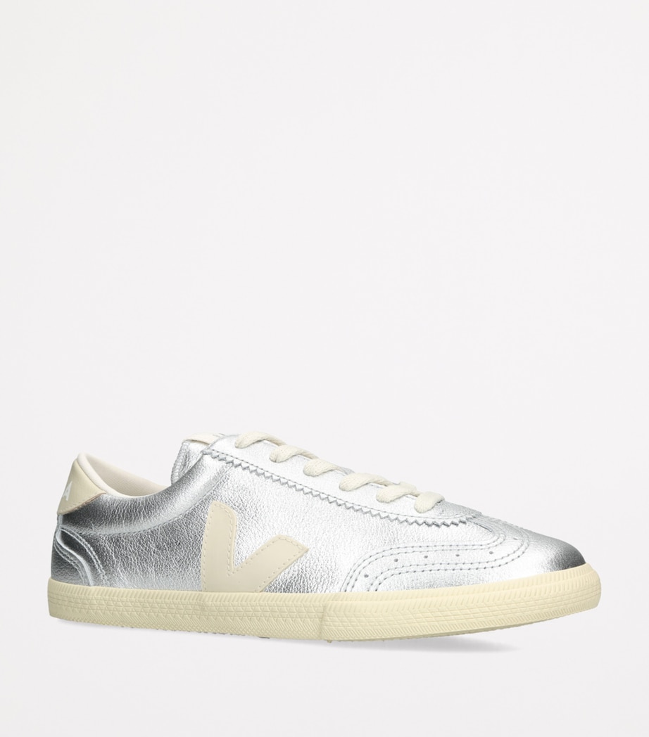Metallic-Leather Volley Sneakers SILVER Image 3