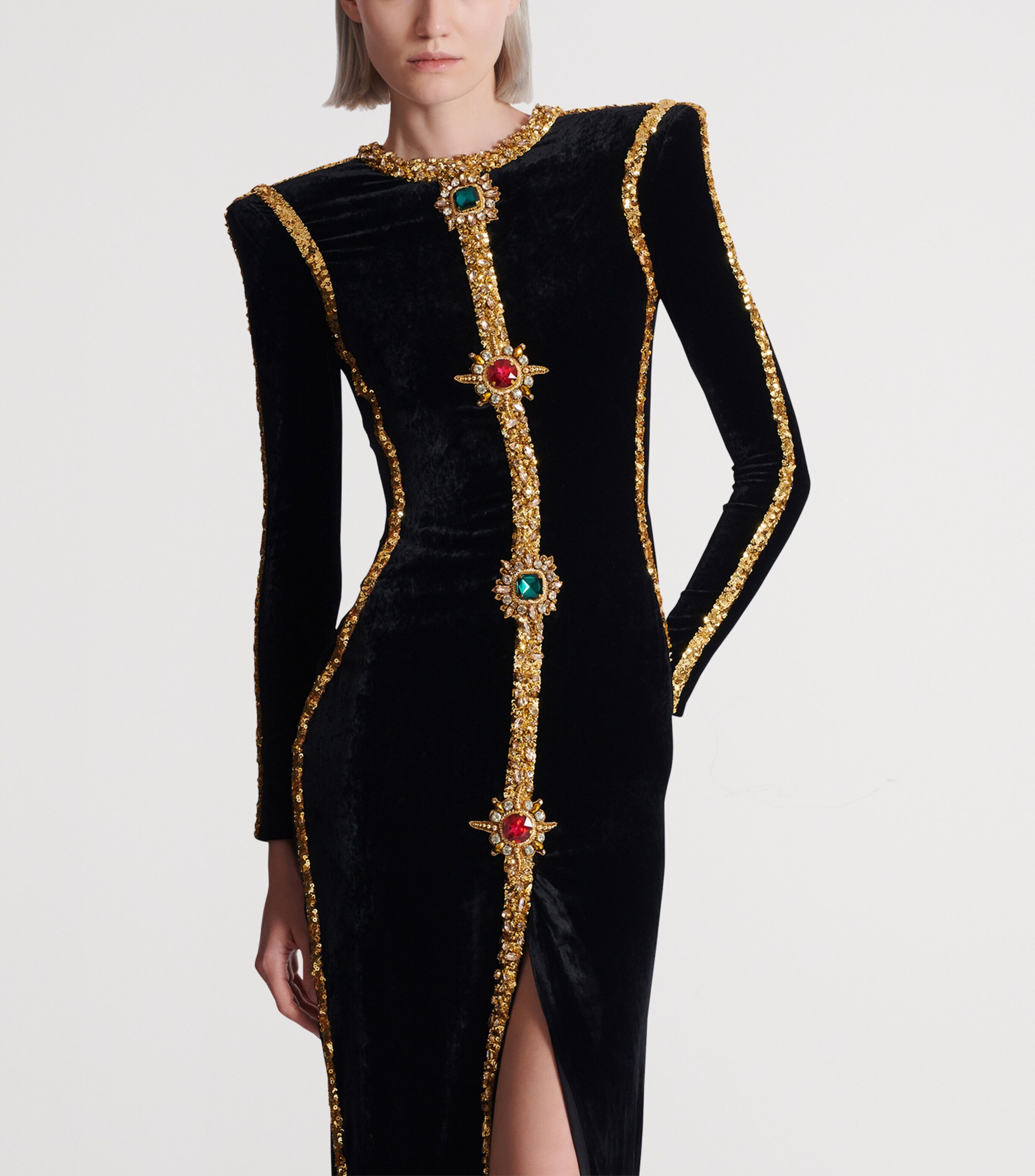 Balmain Womens Velvet Embellished Gown Ead Noir/or Image 5