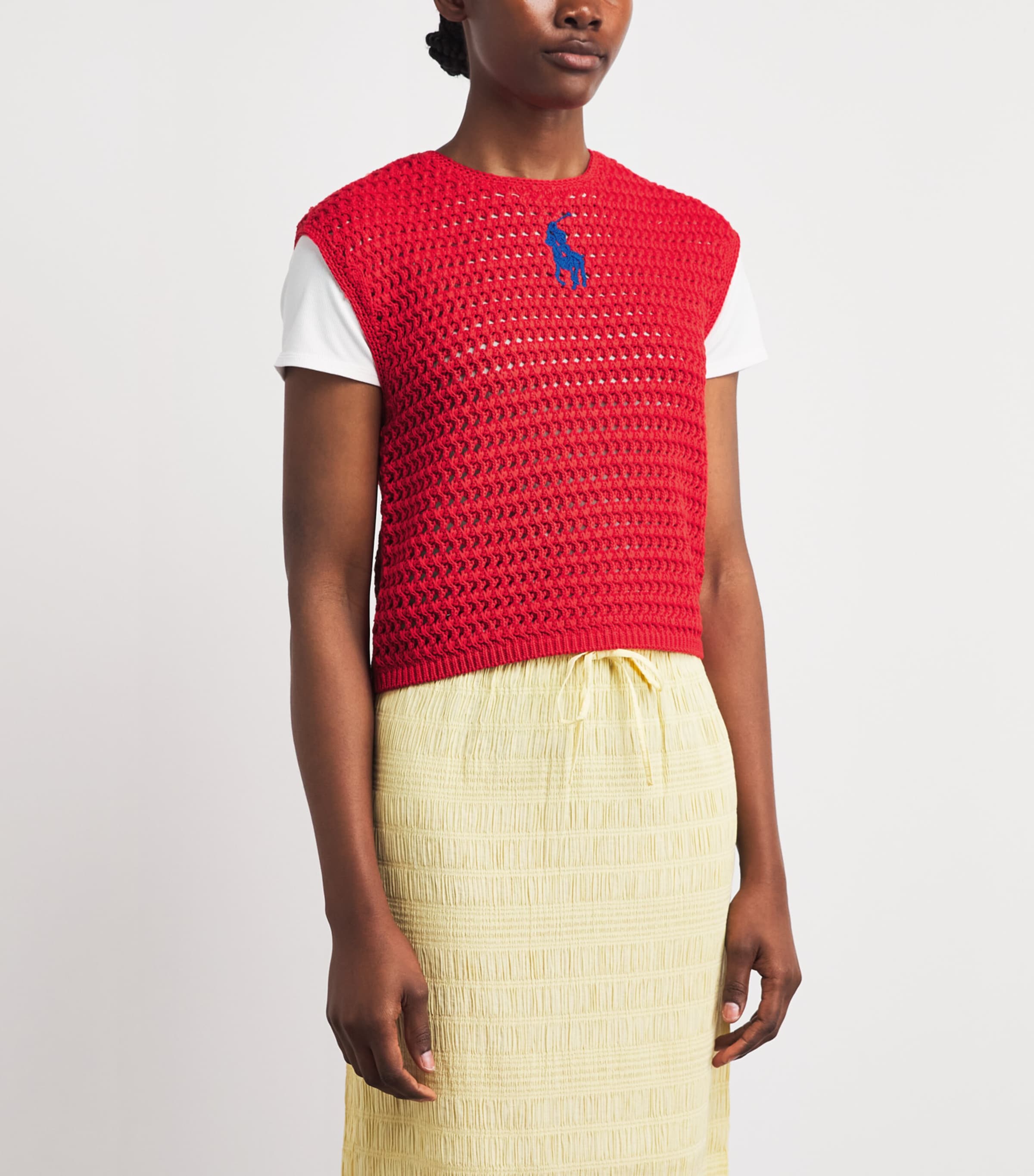 Polo Ralph Lauren Womens Cotton Crocheted Sweater Vest Petal Rose Image 4