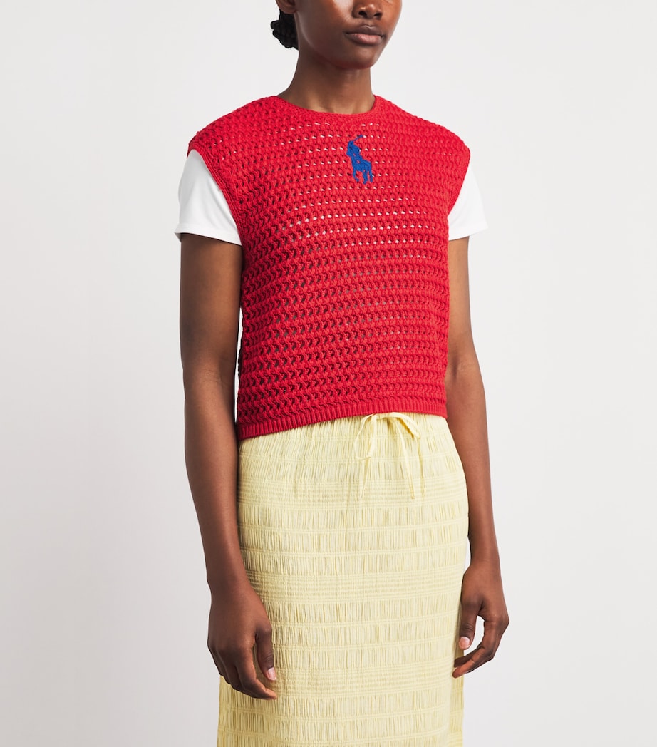 Polo Ralph Lauren Womens Cotton Crocheted Sweater Vest Petal Rose Image 4