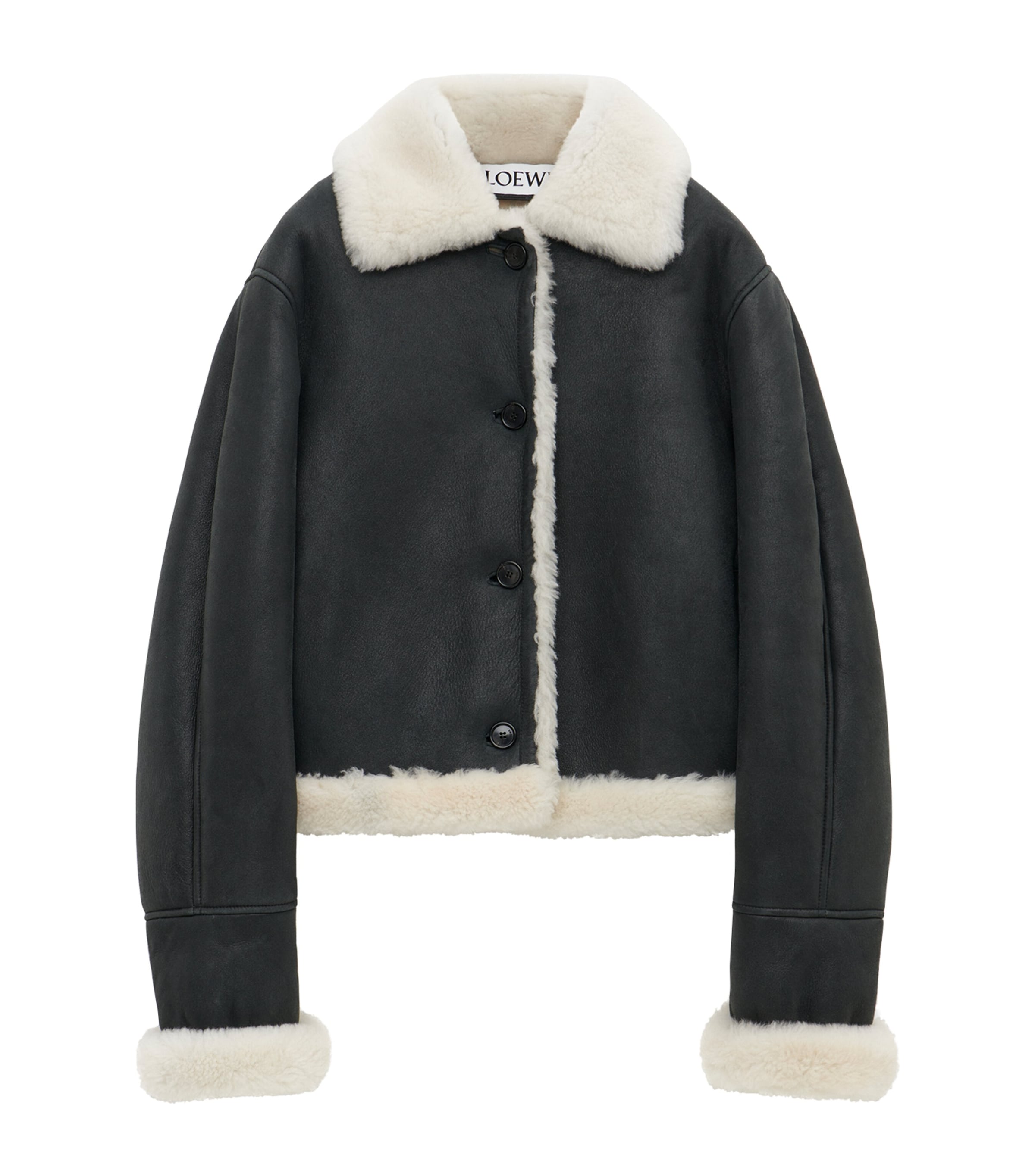 Shop Loewe Shearling Jacket In Black