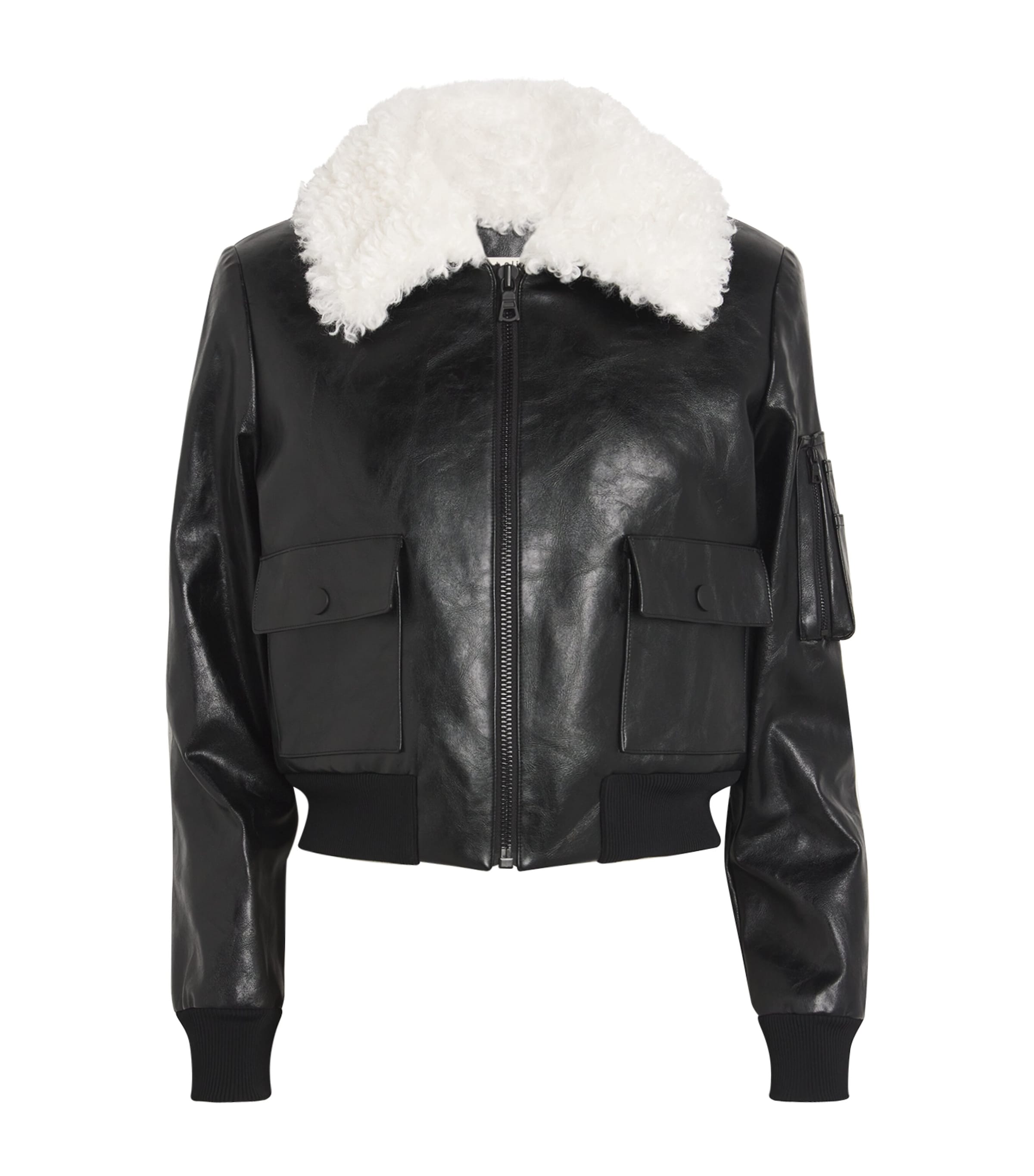 Alice And Olivia Willard Vegan Aviator Faux Fur Collar Jacket In Black