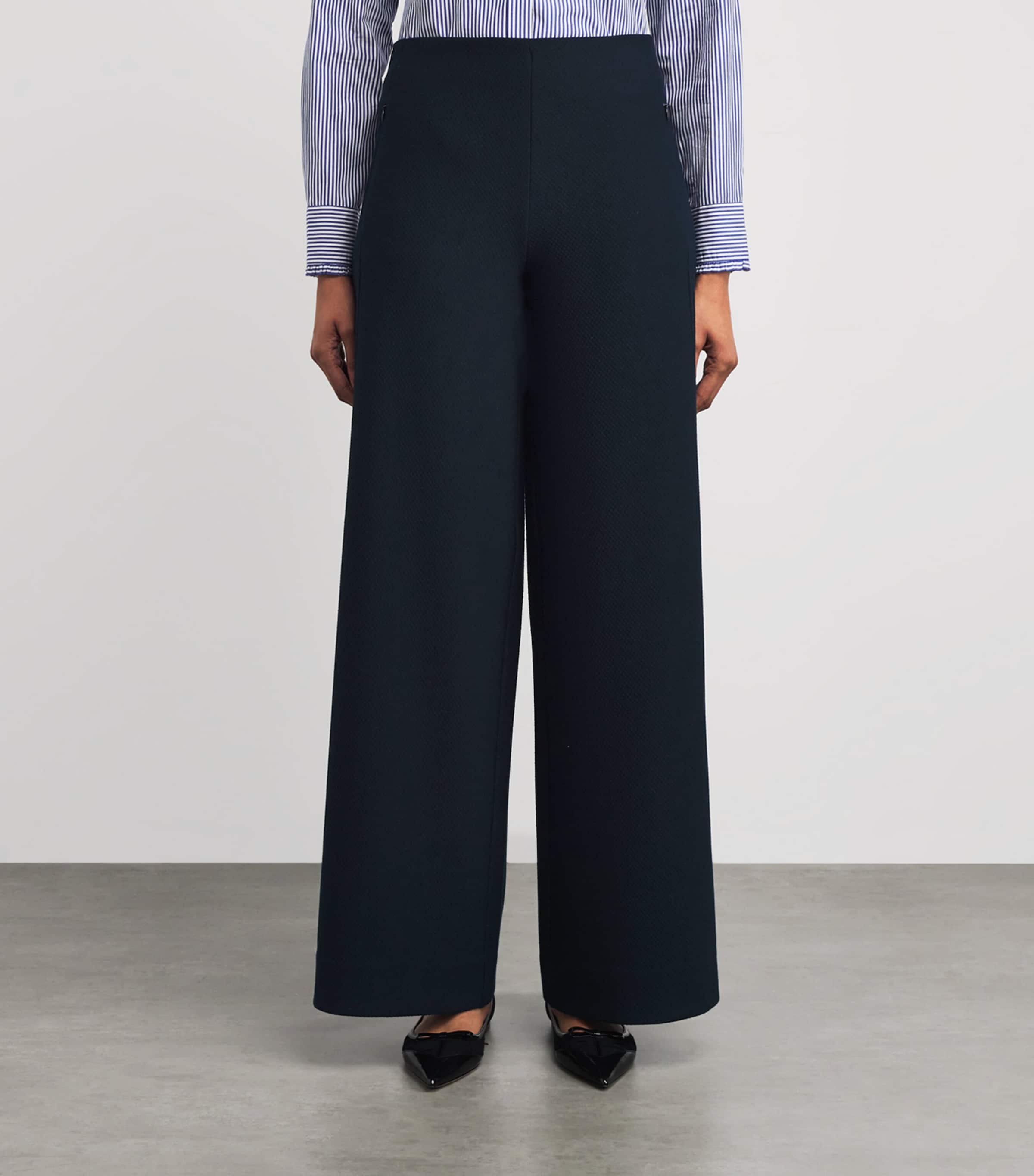 Cable Jacquard Wide-Leg Trousers NAVY Image 3