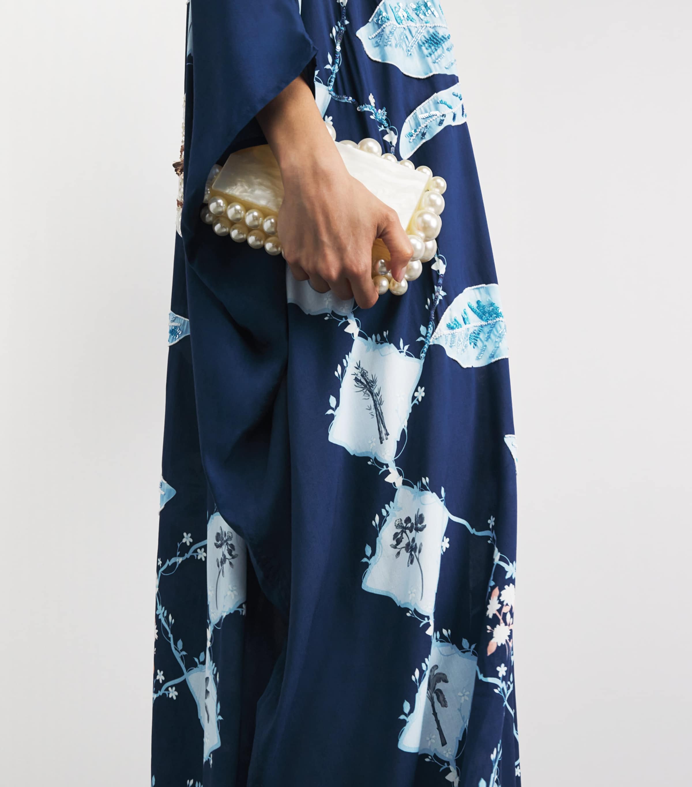 Verandah Womens Embellished Magnolia Maxi Kaftan Navy Blue Magnolia Image 3