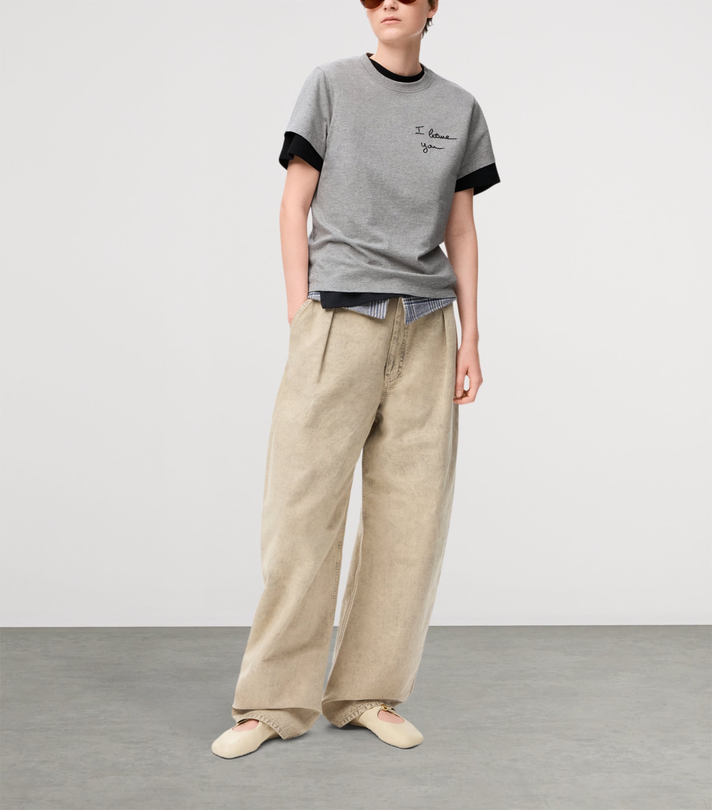 Stretch-Cotton Embroidered T-Shirt GREY MELANGE Image 2