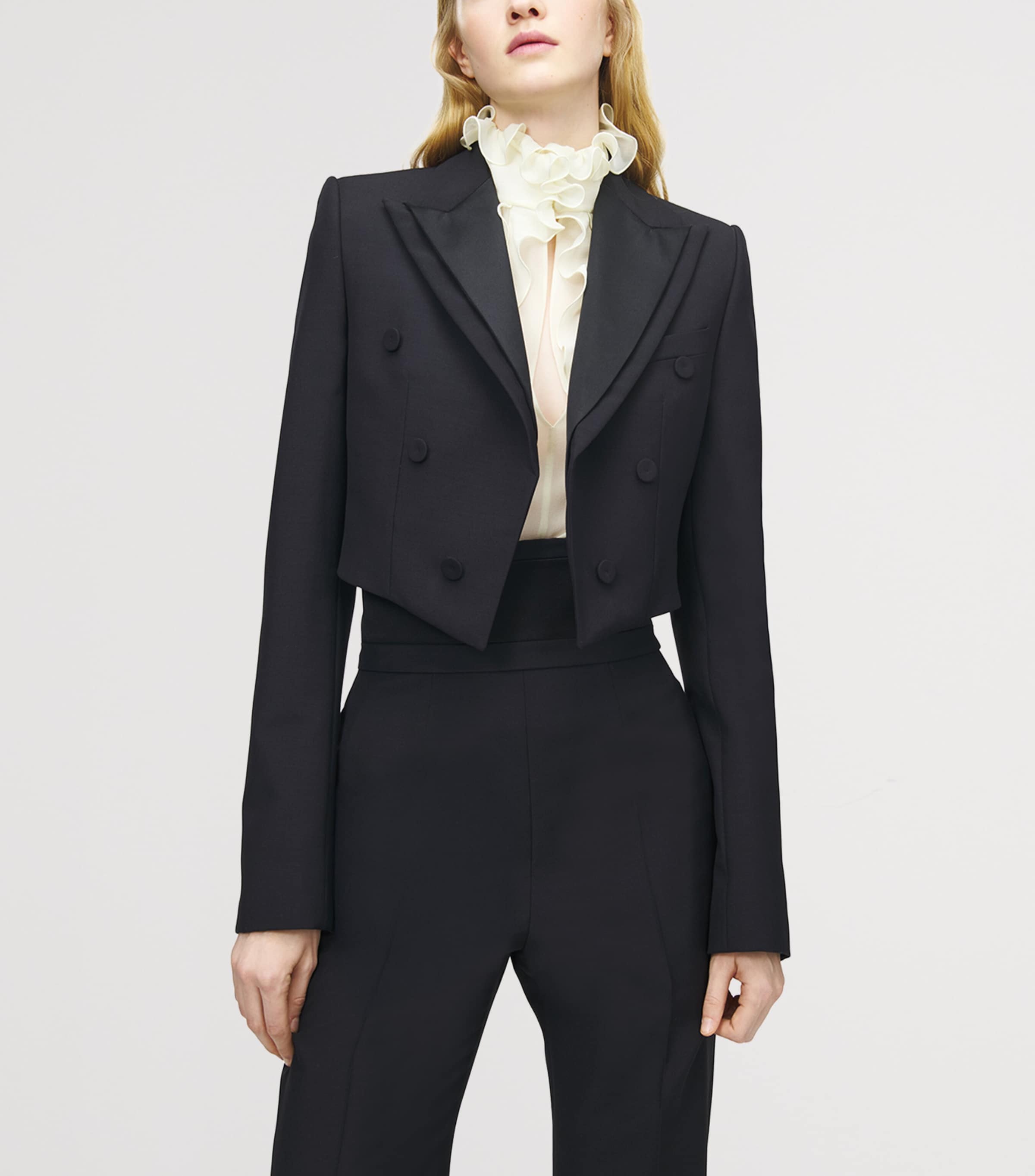 Wool Cropped Double Lapel Blazer 1000 Image 5