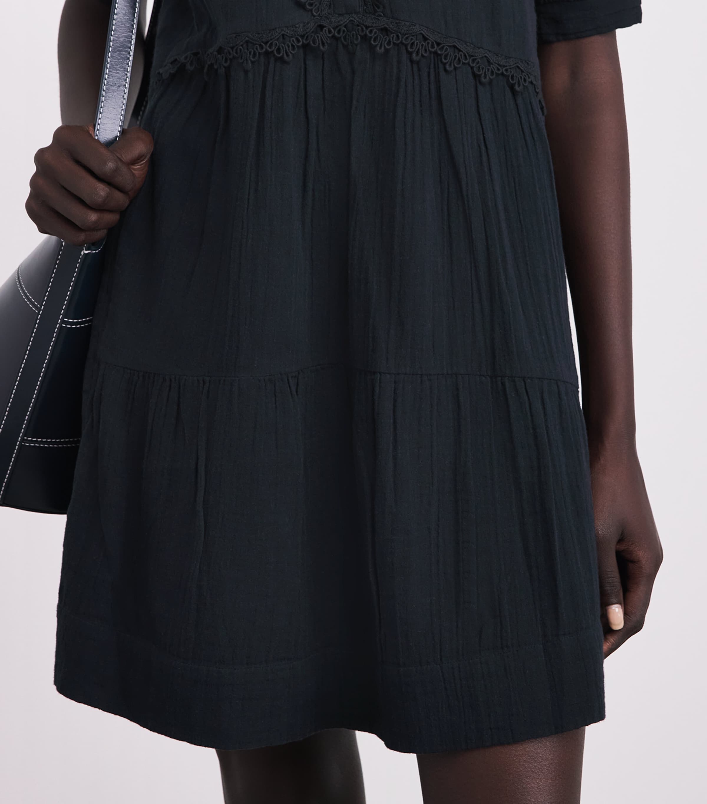 ME+EM Womens Cotton Cheesecloth Swing Mini Dress Navy Image 5