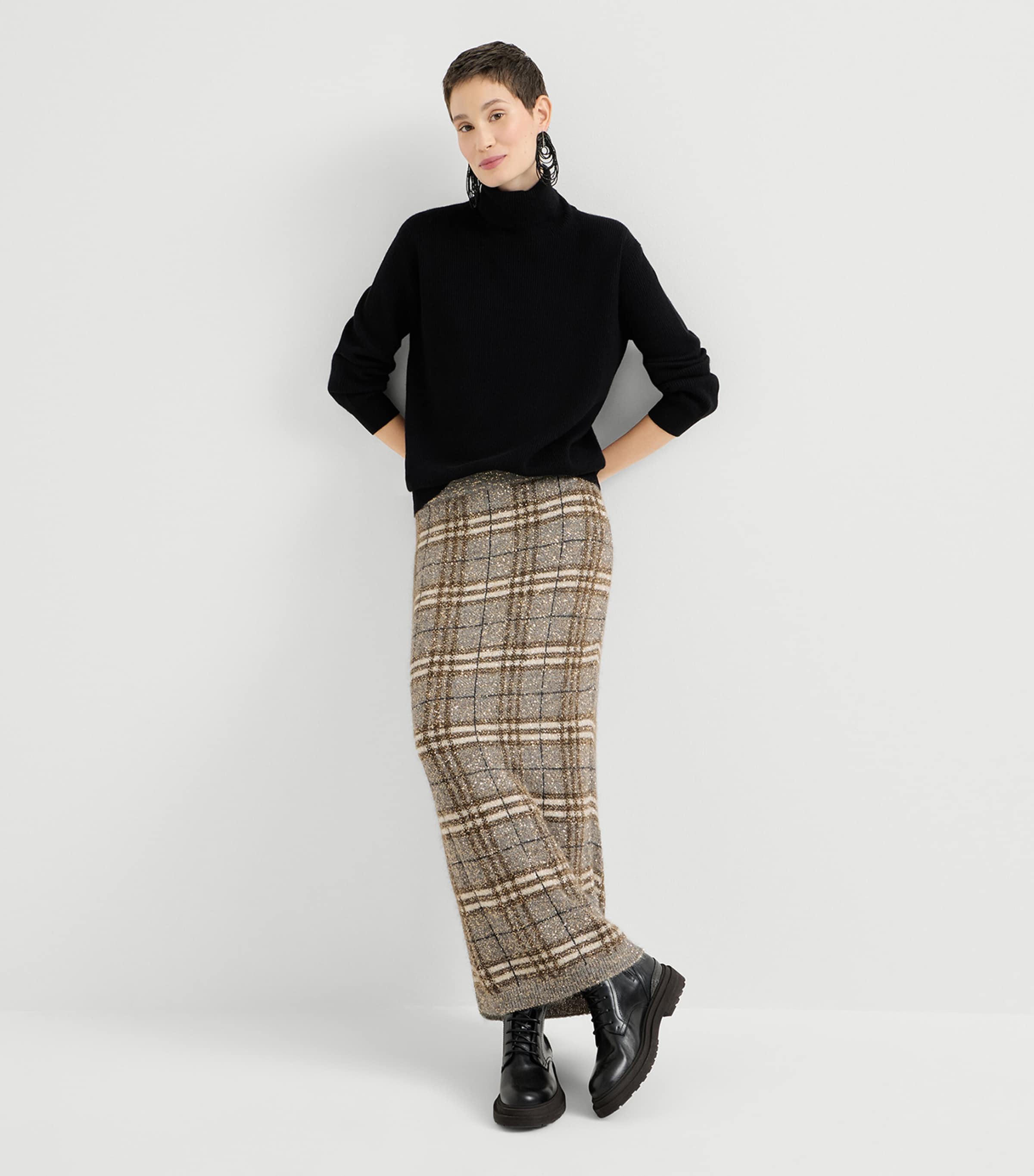 Brunello Cucinelli Womens Check Sparkling Skirt Grey+brown Image 4
