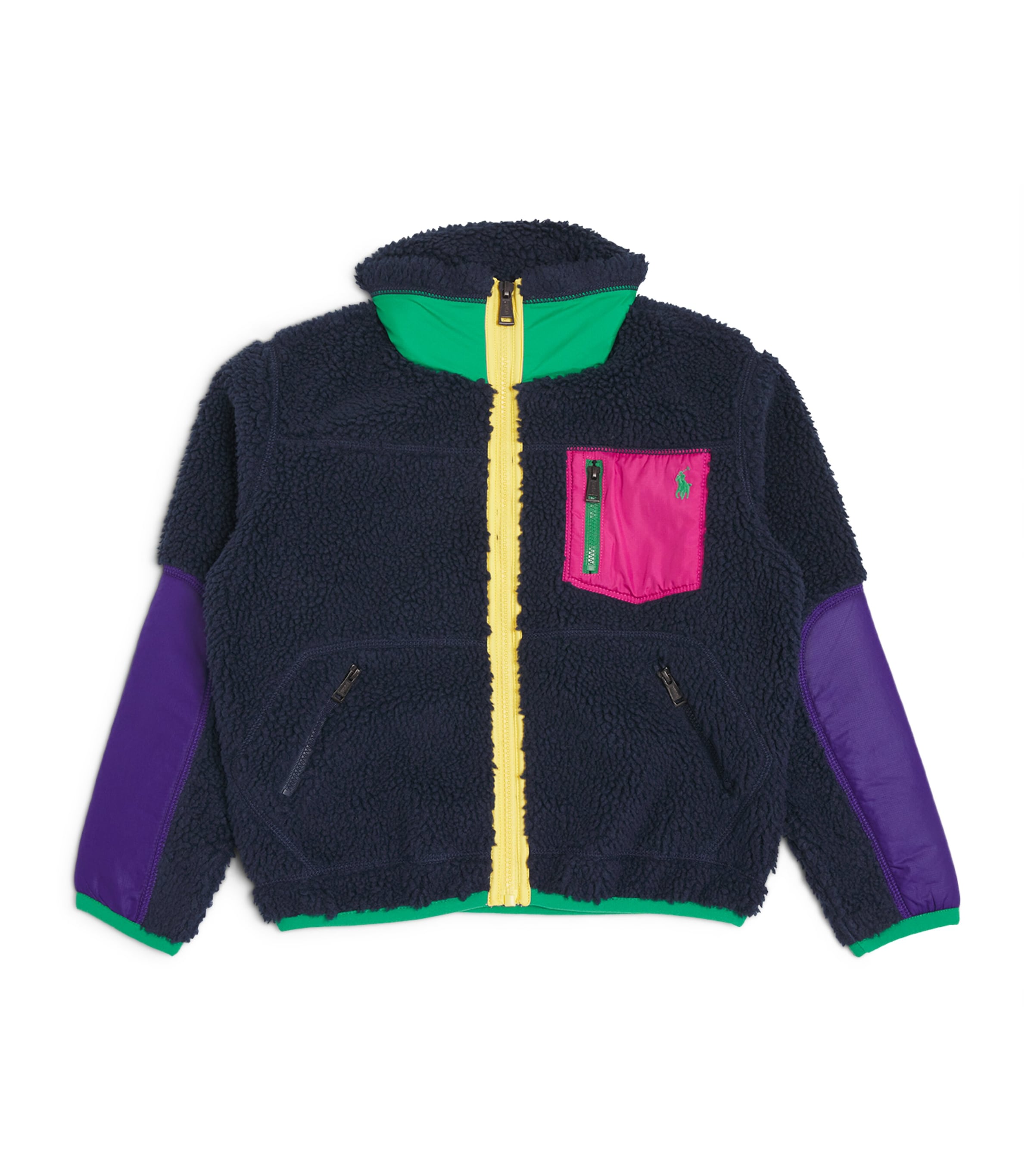 Shop Ralph Lauren Fleece Colour-block Jacket In Navy