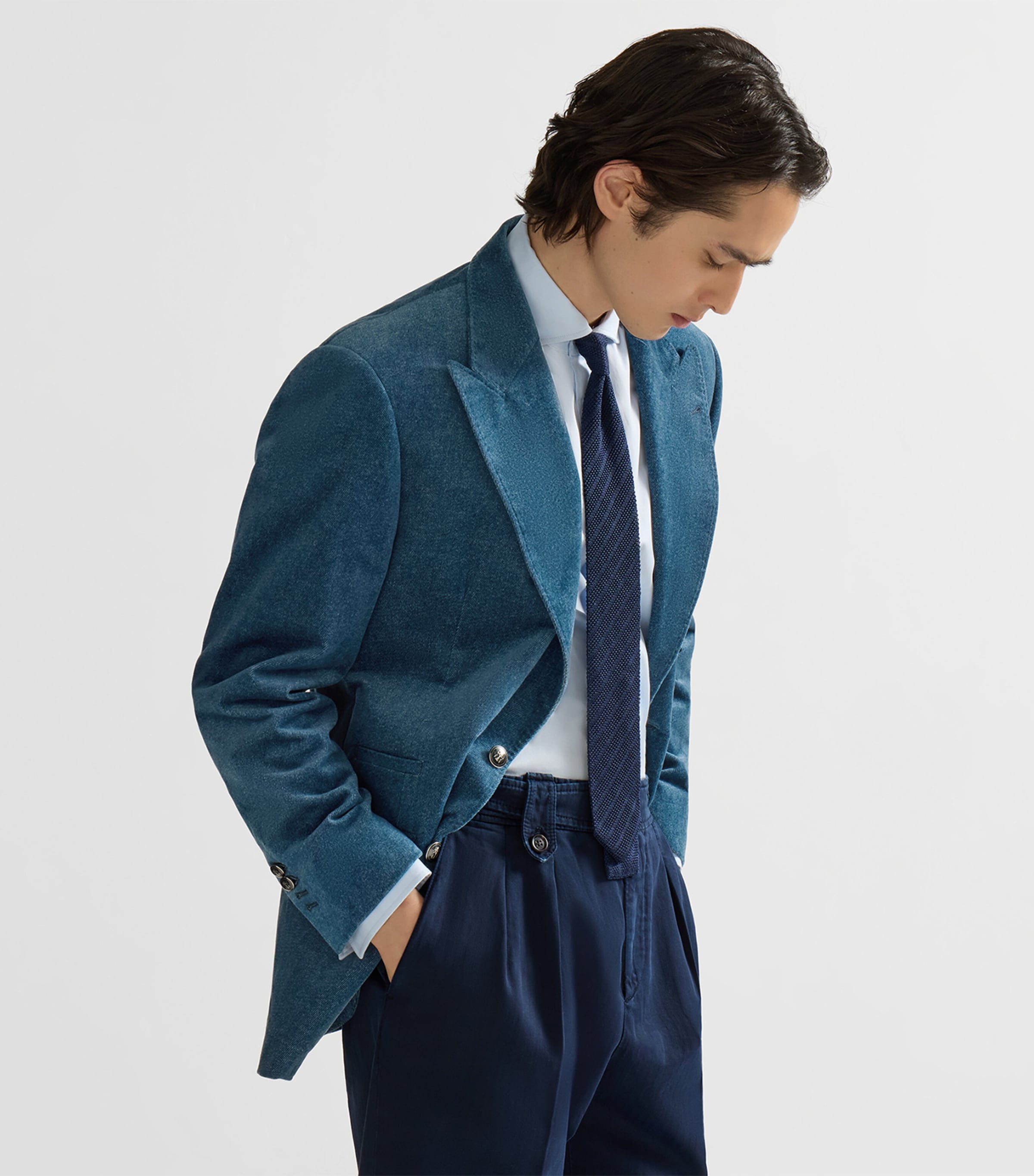 Brunello Cucinelli Mens Denim-Effect Velvet Blazer Image 4