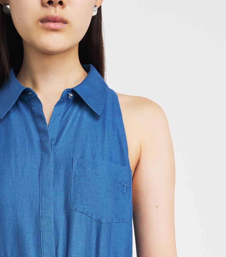 Toccin Womens Linen-Cotton Tiana Sleeveless Shirt Dress Ocean Image 3