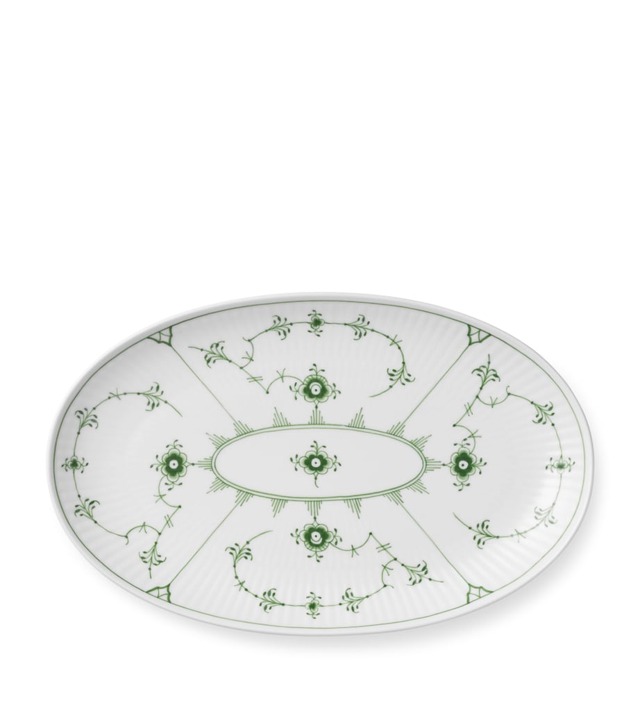 Royal Copenhagen Porcelain Green Fluted Plain Oval Assiette (23.5cm) Green Image 1