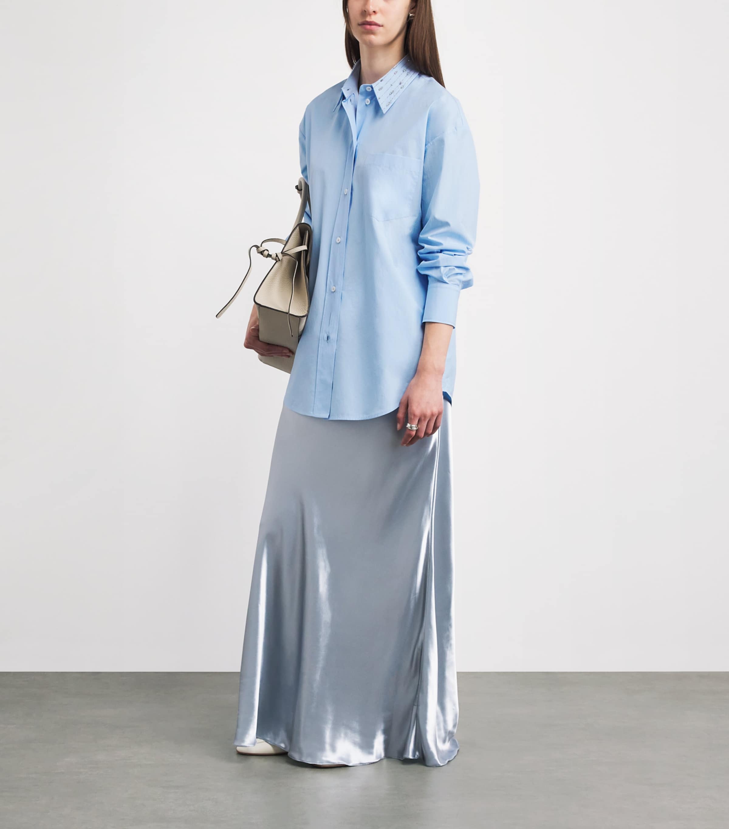 Fabiana Filippi Blue Embellished-Collar Boyfriend Shirt | Harrods US