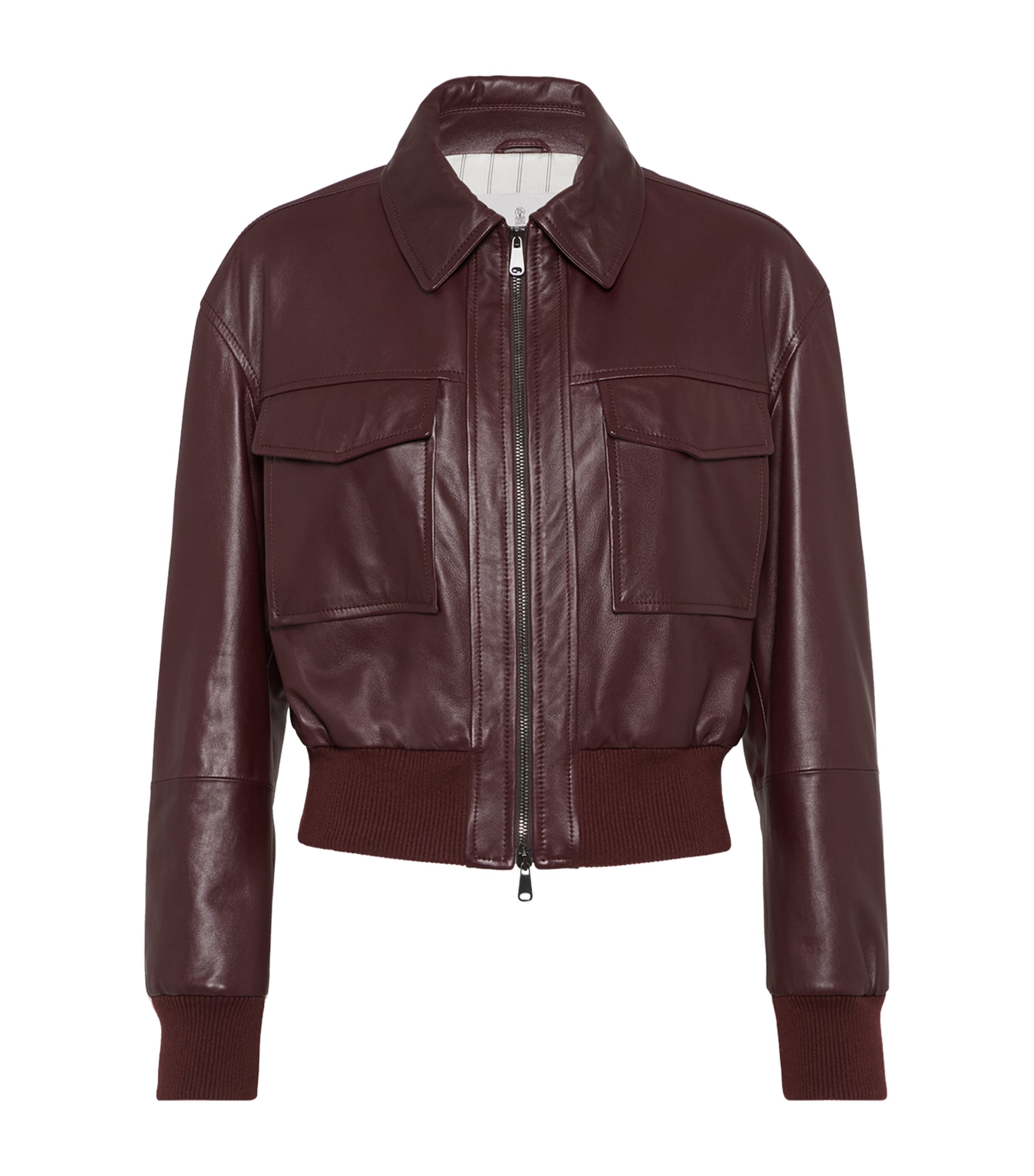 Brunello Cucinelli Leather Bomber Jacket In Red